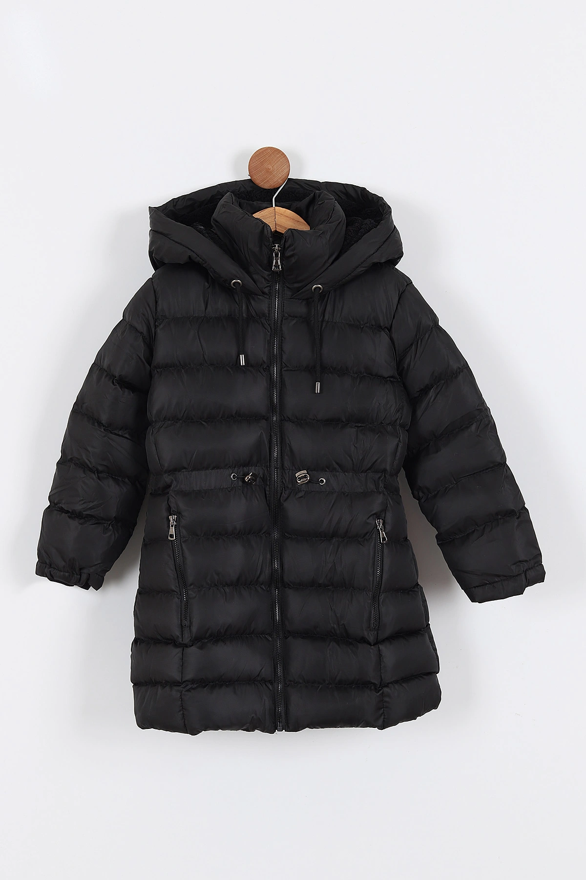 Siyah (7-10 Yaş) İç kürklü İpli Kız Çocuk Şişme Mont 309100