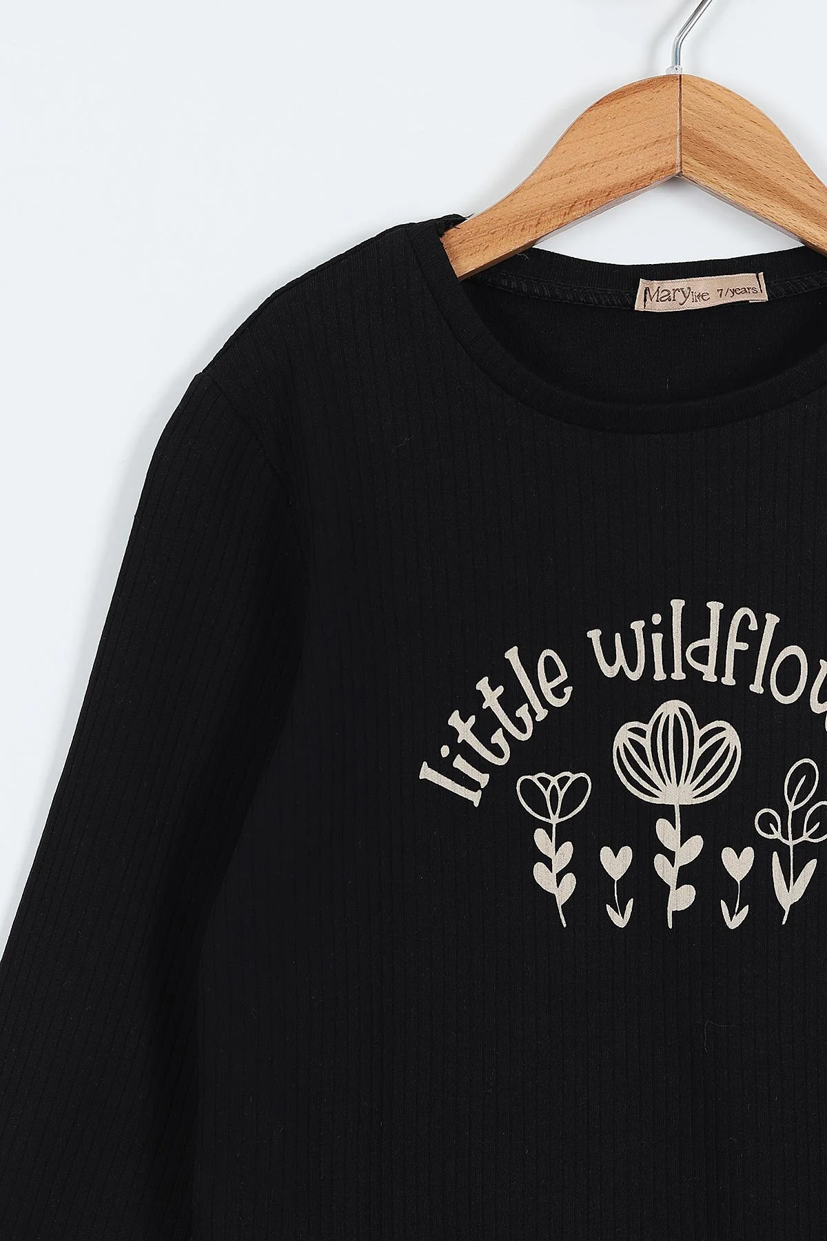Siyah (7-10 Yaş) Little Wildflower Baskılı  Kazayağı Desen Kız Çocuk Şort Etekli Takım 333336