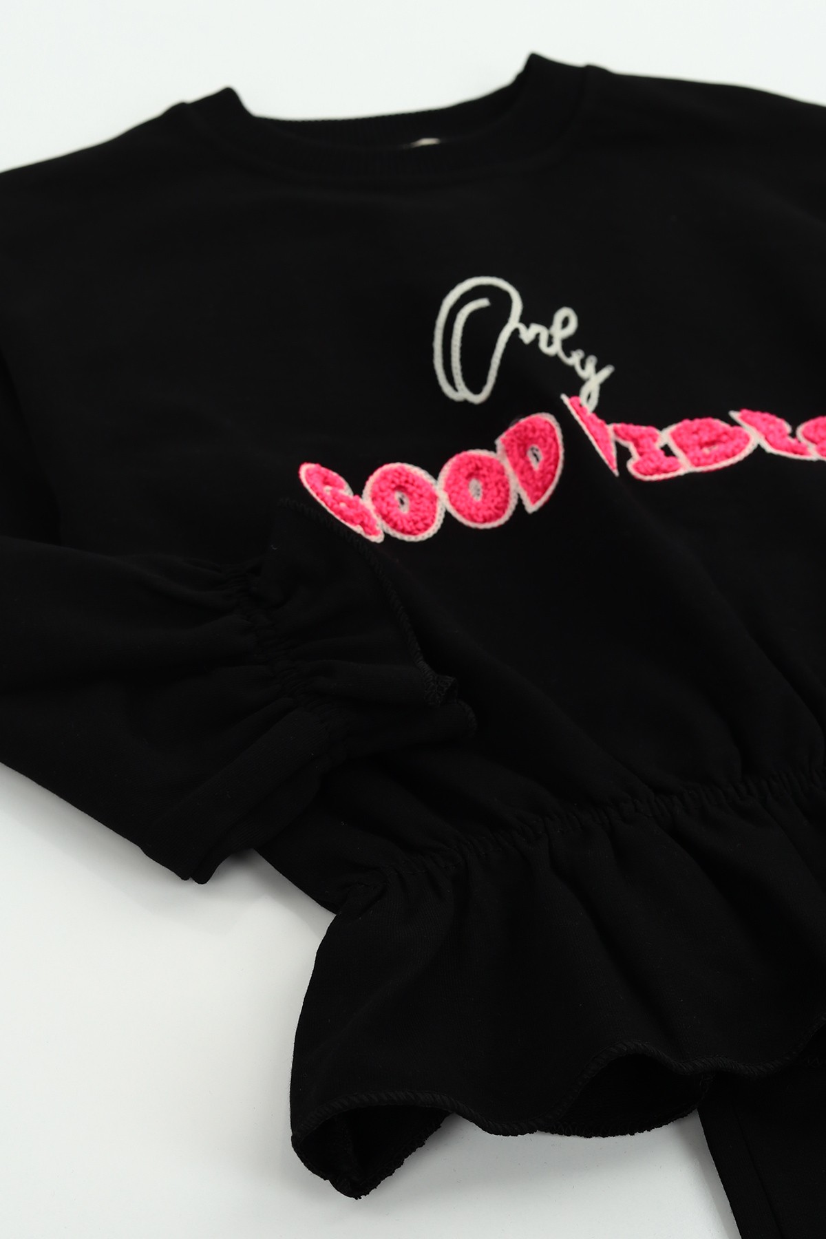 Siyah (7-11 Yaş) Good Vibes Nakışlı kız Çocuk Takımı 128781