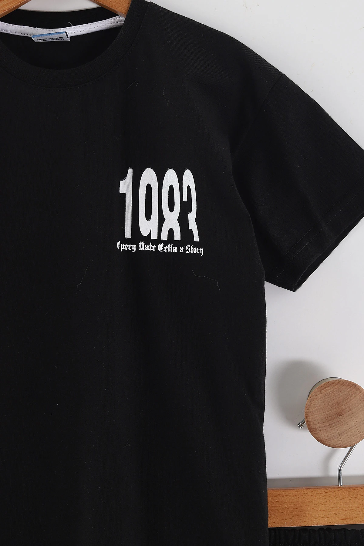 Siyah (7-14 Yaş) 1983  Baskılı   Şortlu Süprem Erkek Çocuk Yazlık Takım 446302