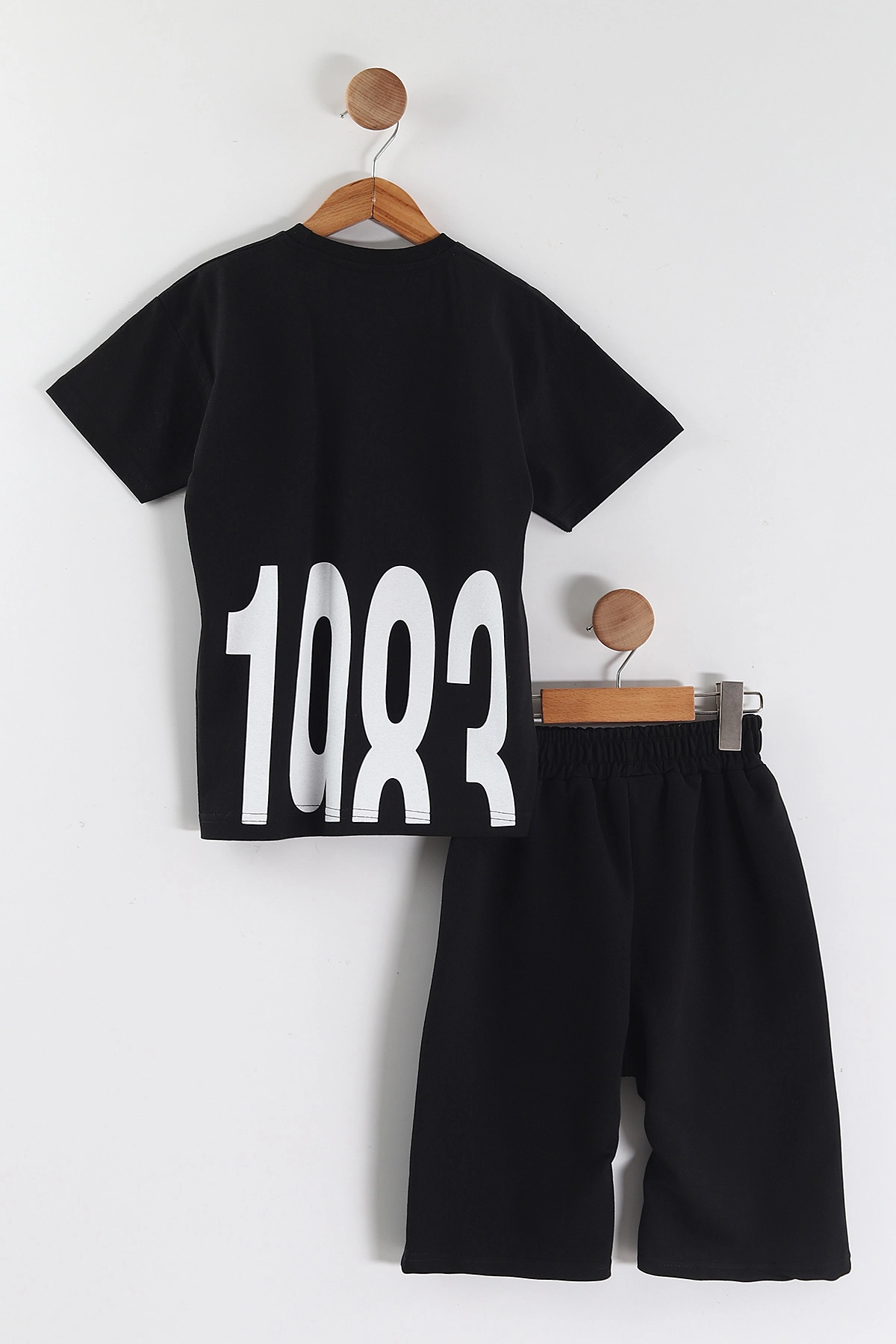Siyah (7-14 Yaş) 1983  Baskılı   Şortlu Süprem Erkek Çocuk Yazlık Takım 446302