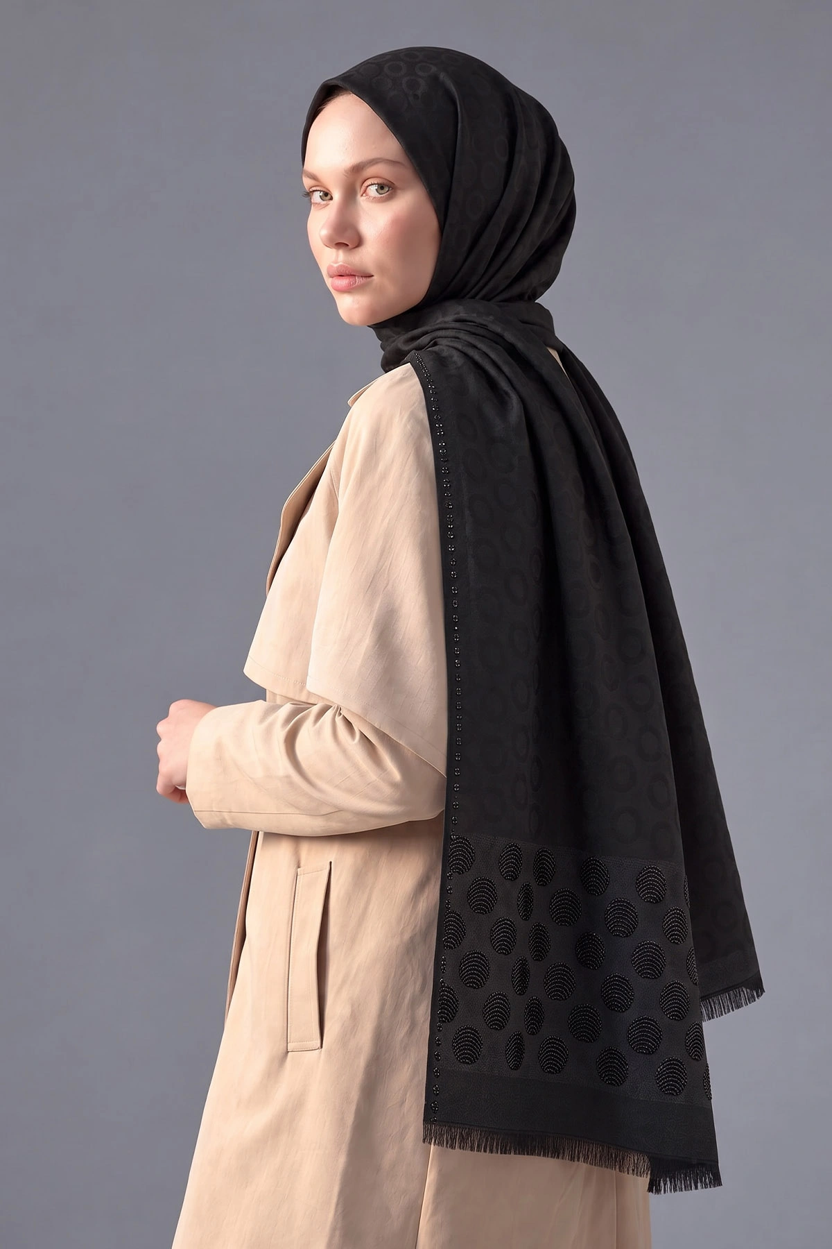 Siyah 70x180 Cm Luna Premium Jakarlı Pamuk Şal 494095
