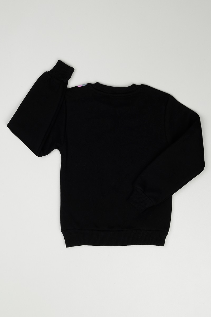 Siyah (8-12 Yaş) Baskılı İçi Şardonlu Kız Çocuk Sweatshirt 90836