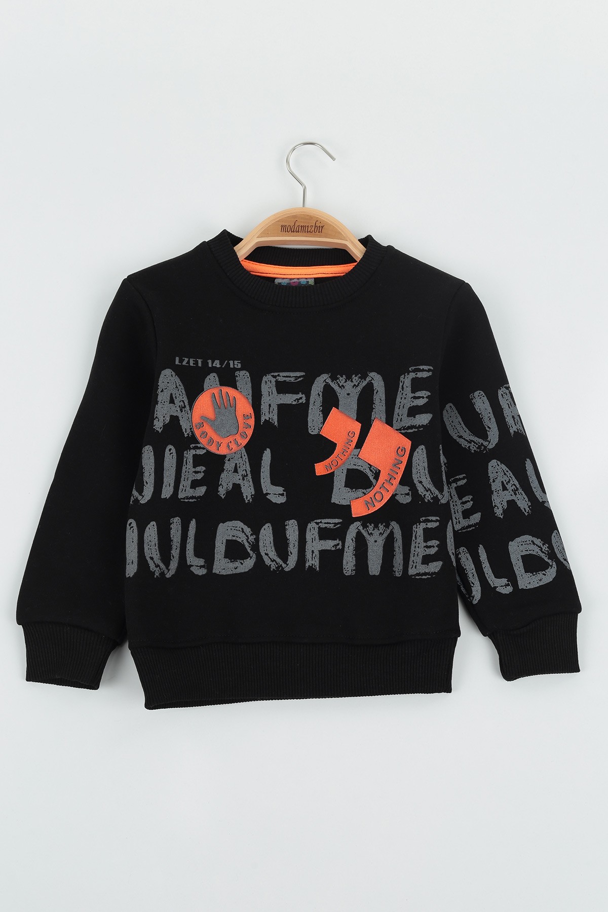 Siyah (8-12 Yaş) Body Clove Baskılı Üç İp Şardonlu Erkek Çocuk Sweat Polar 135214