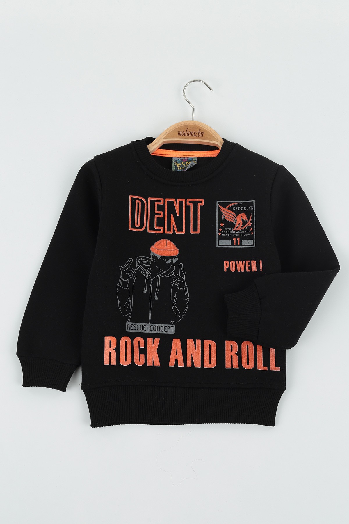 Siyah (8-12 Yaş) Dent Baskılı Üç İp Şardonlu Erkek Çocuk Sweat polar 135275