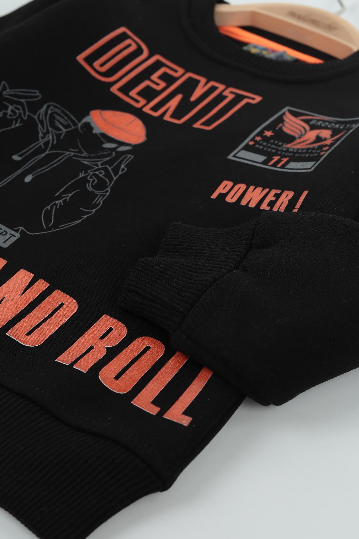 Siyah (8-12 Yaş) Dent Baskılı Üç İp Şardonlu Erkek Çocuk Sweat polar 135275