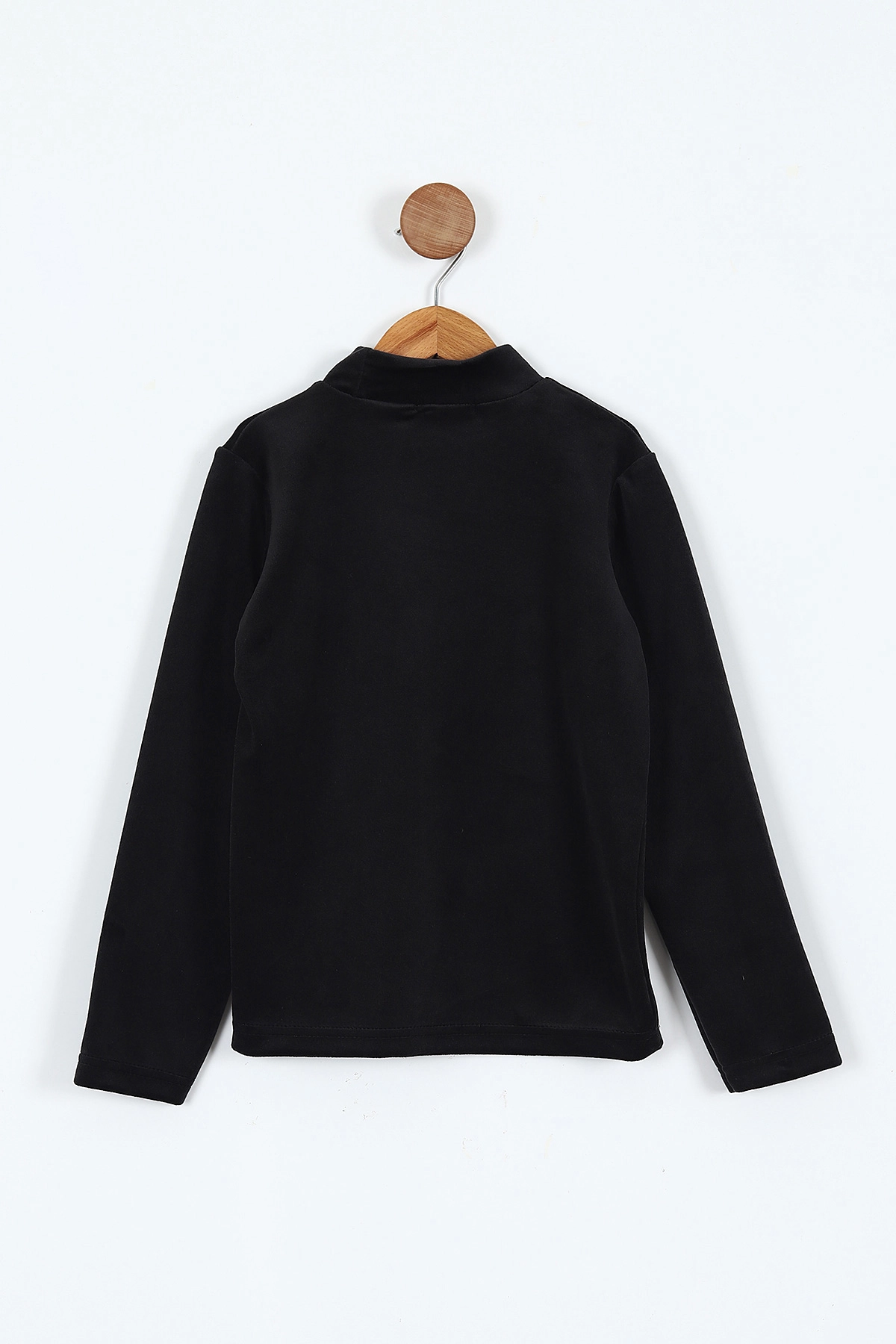 Siyah (5 -12 Yaş) Lovely  Nakışlı Yarım Balıkçı Yaka Kadife Kız Çocuk Sweat 410597