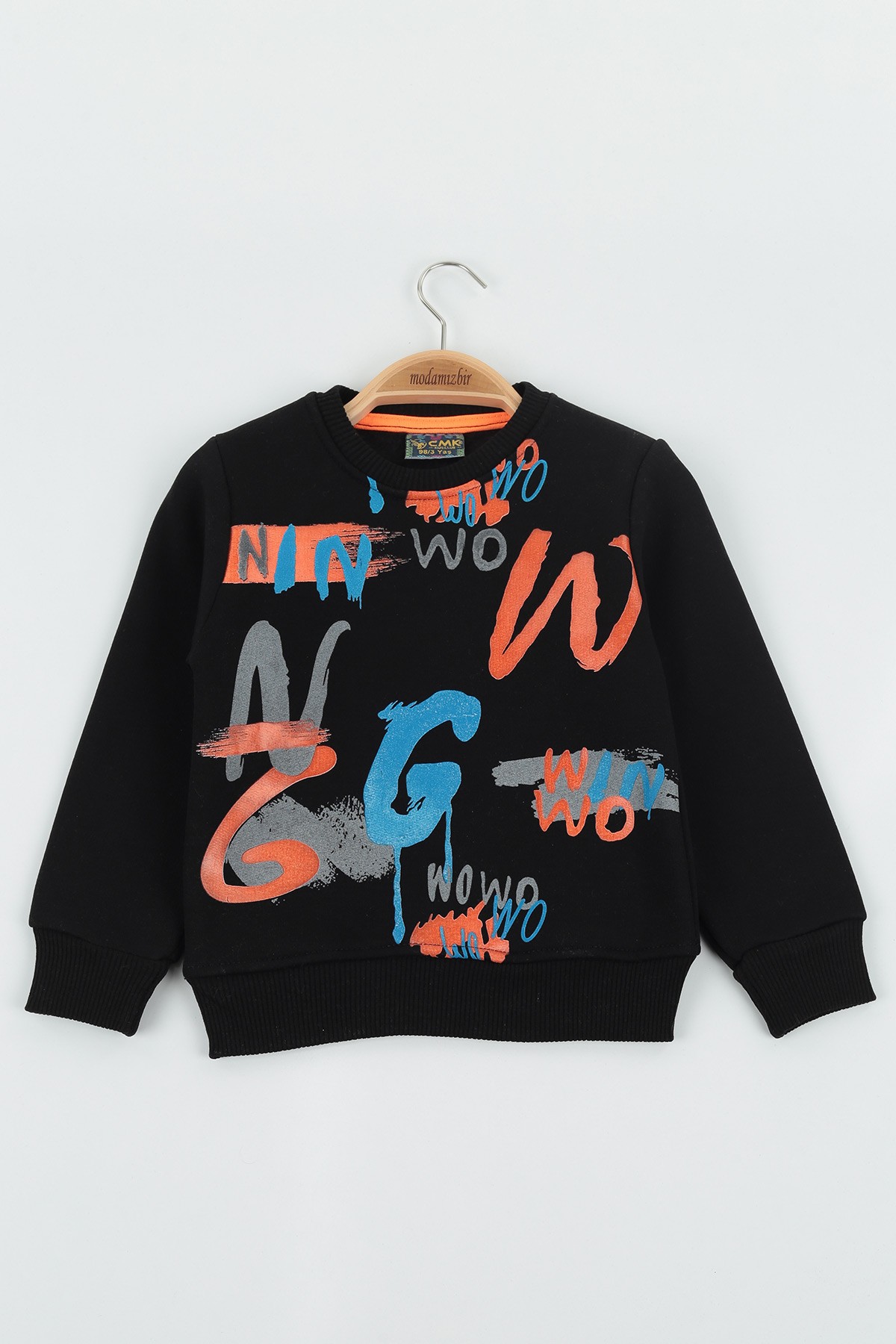 Siyah (8-12 Yaş) Wowo Wın Baskılı Üç İp Şardonlu Erkek Çocuk Sweat Polar 135247