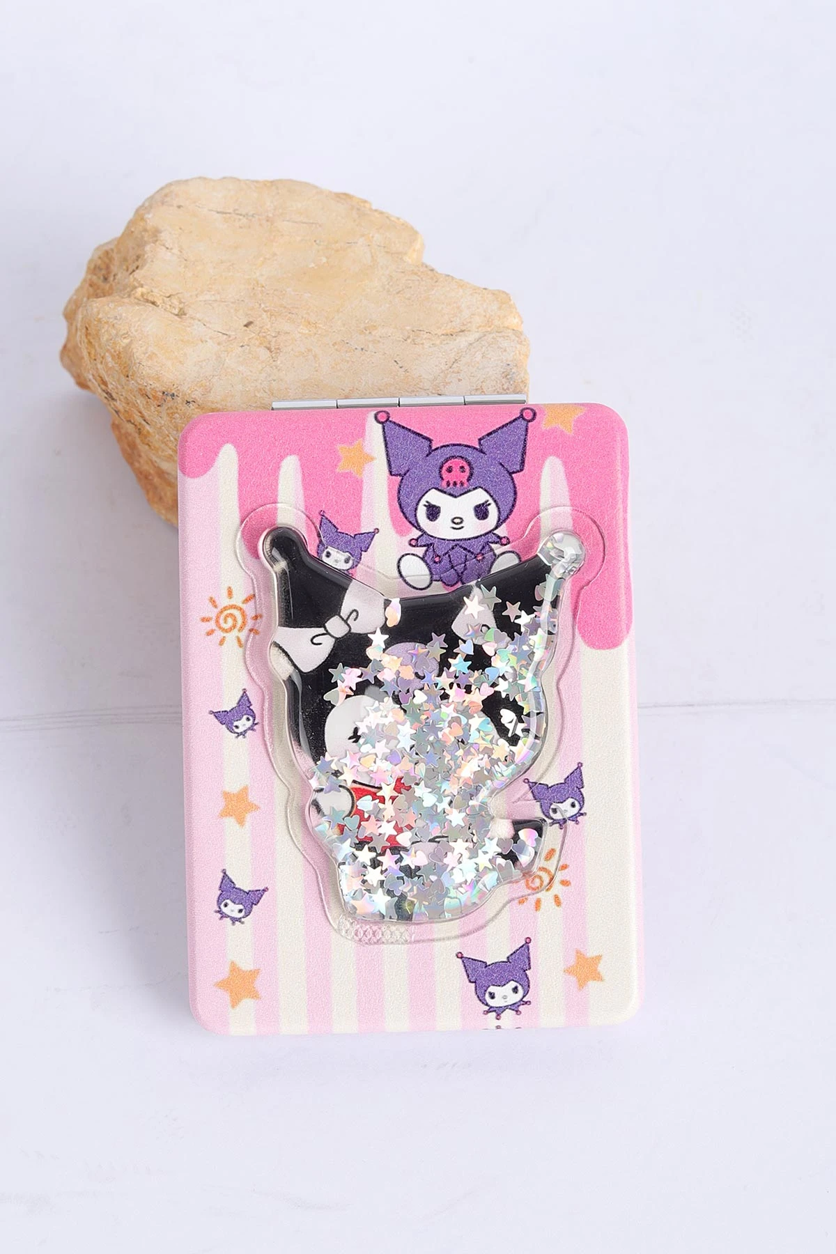 Siyah 8.5x6 Cm Kuromi Karakterli Simli Sulu Cep Çanta Aynası 317192