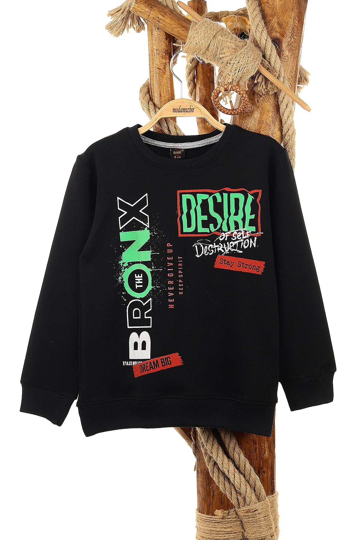 Siyah (9-12 Yaş) Bronx Desire Baskılı Erkek Çocuk Sweat 150937