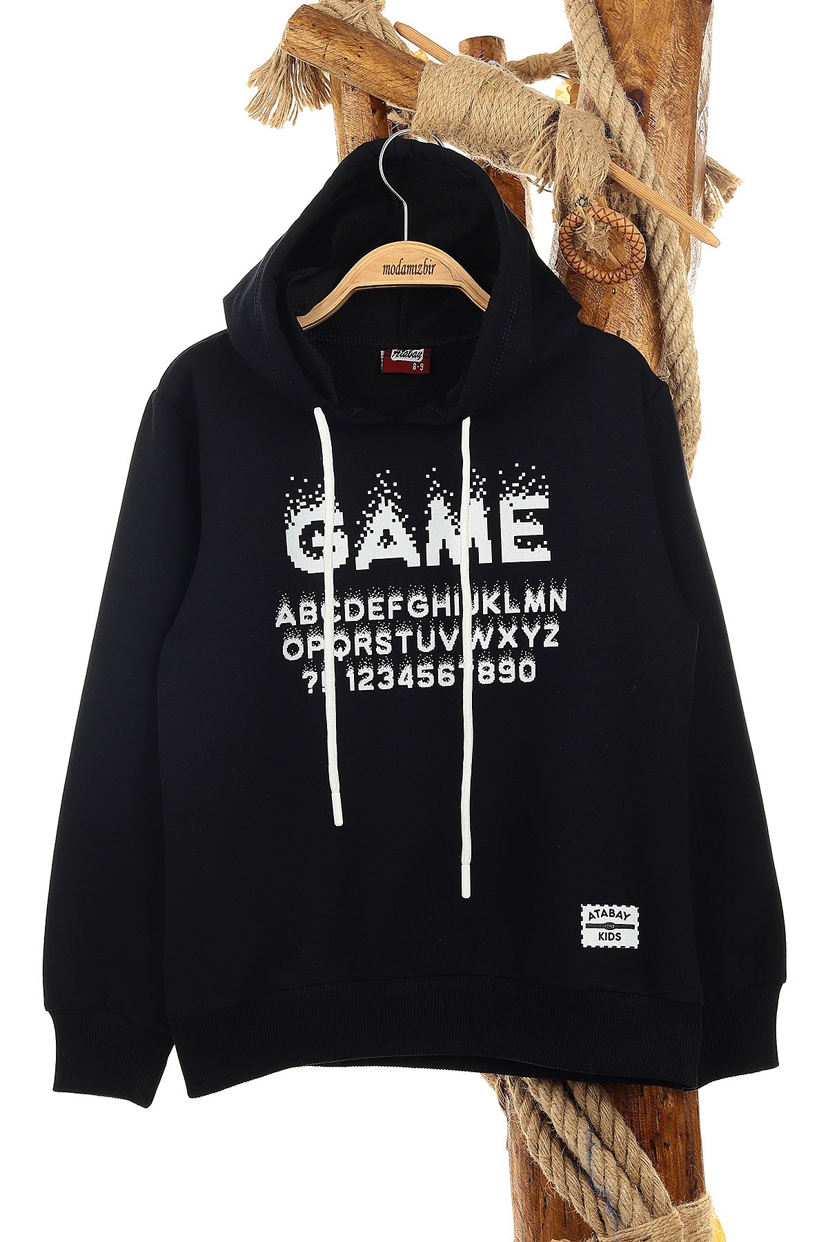 Siyah (9-12 Yaş) Game Baskılı Kapşonlu Erkek Çocuk Sweat 148964