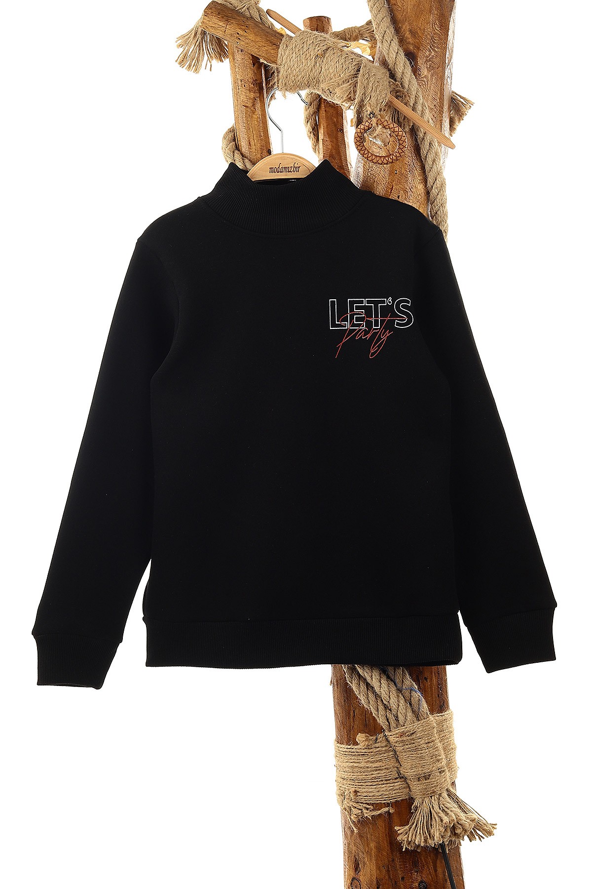 Siyah (9-12 Yaş) Let'S Party Baskılı Üç İp Şardonlu Erkek Çocuk Sweat 149167