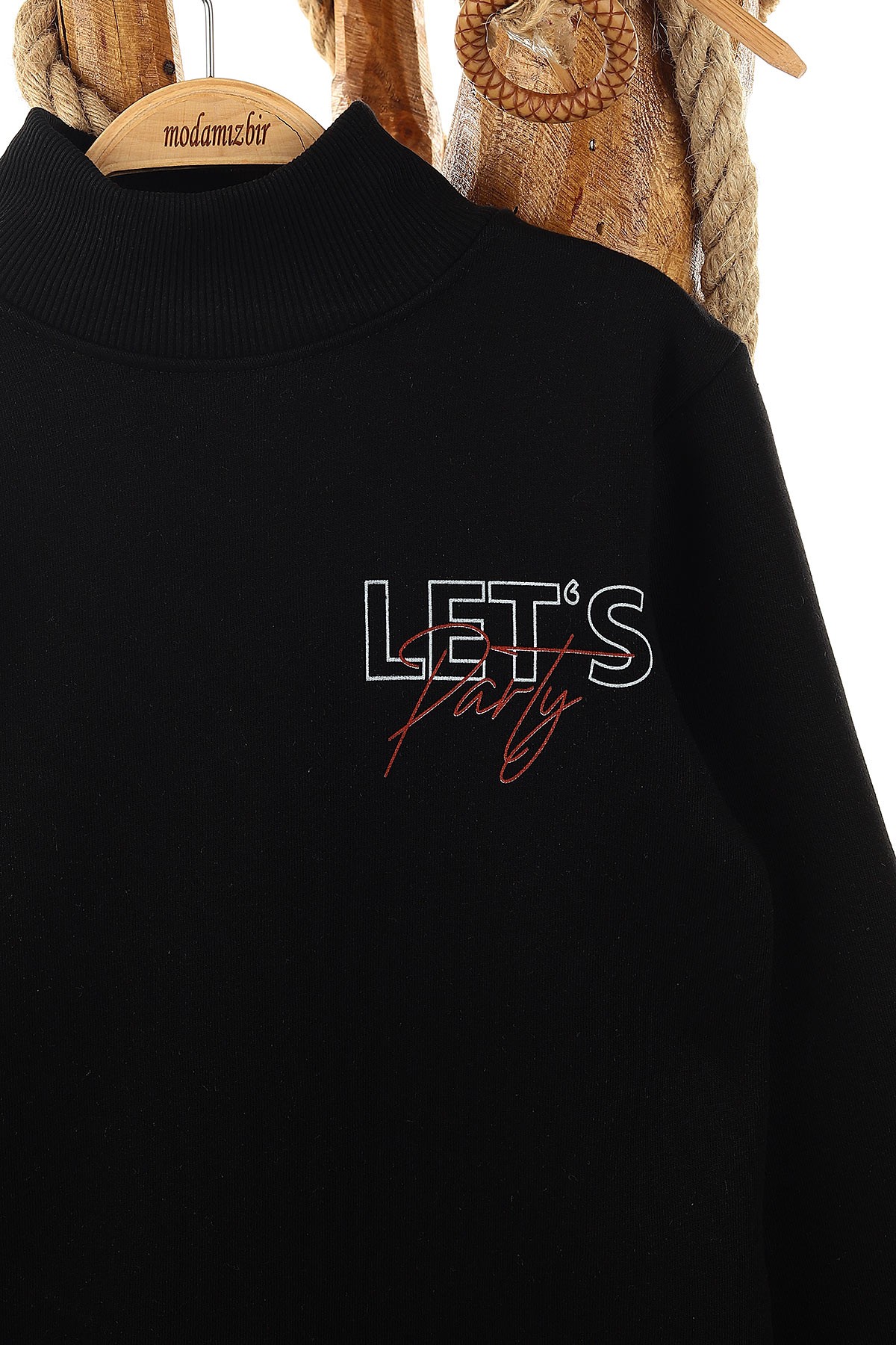 Siyah (9-12 Yaş) Let'S Party Baskılı Üç İp Şardonlu Erkek Çocuk Sweat 149167