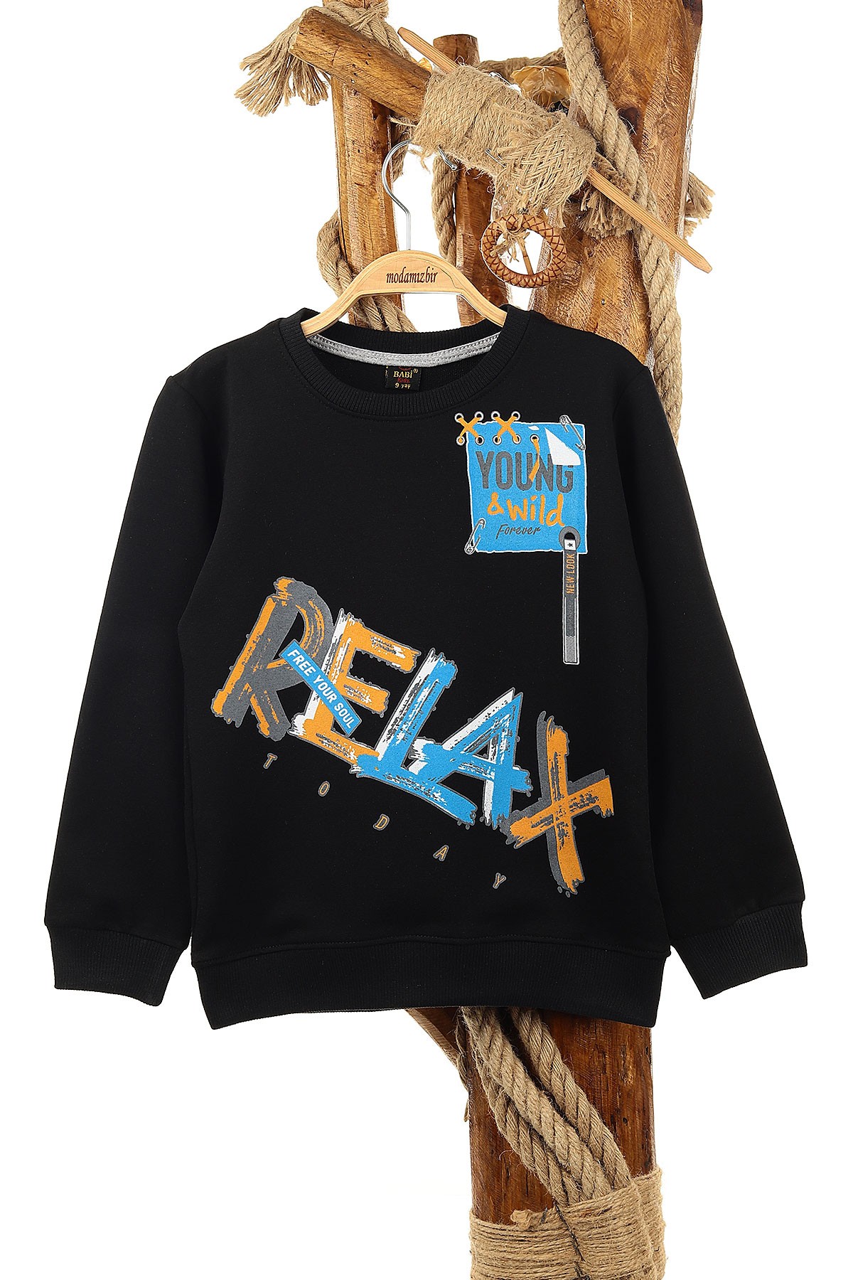 Siyah (9-12 Yaş) Relax Baskılı Erkek Çocuk Sweat 150943