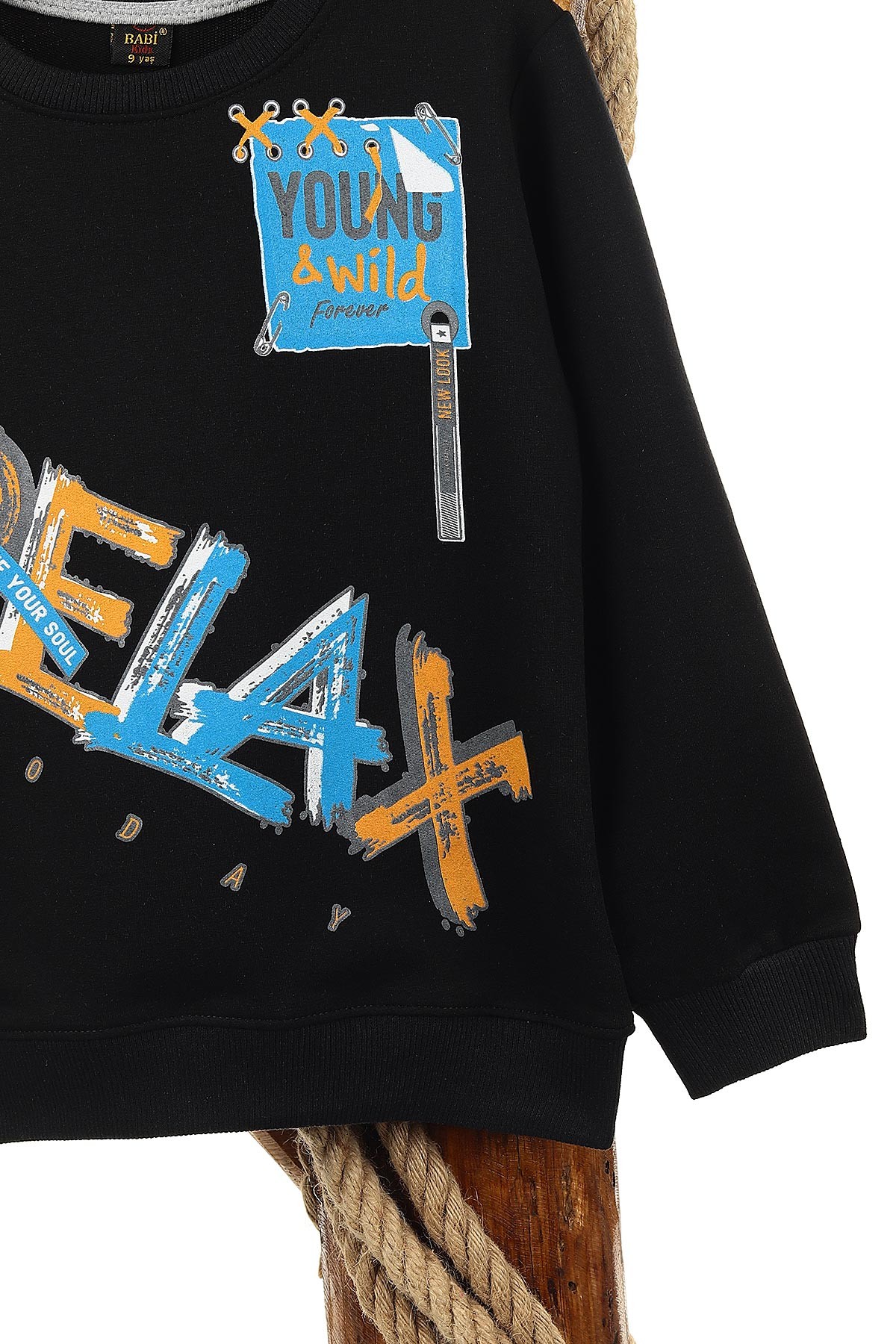 Siyah (9-12 Yaş) Relax Baskılı Erkek Çocuk Sweat 150943