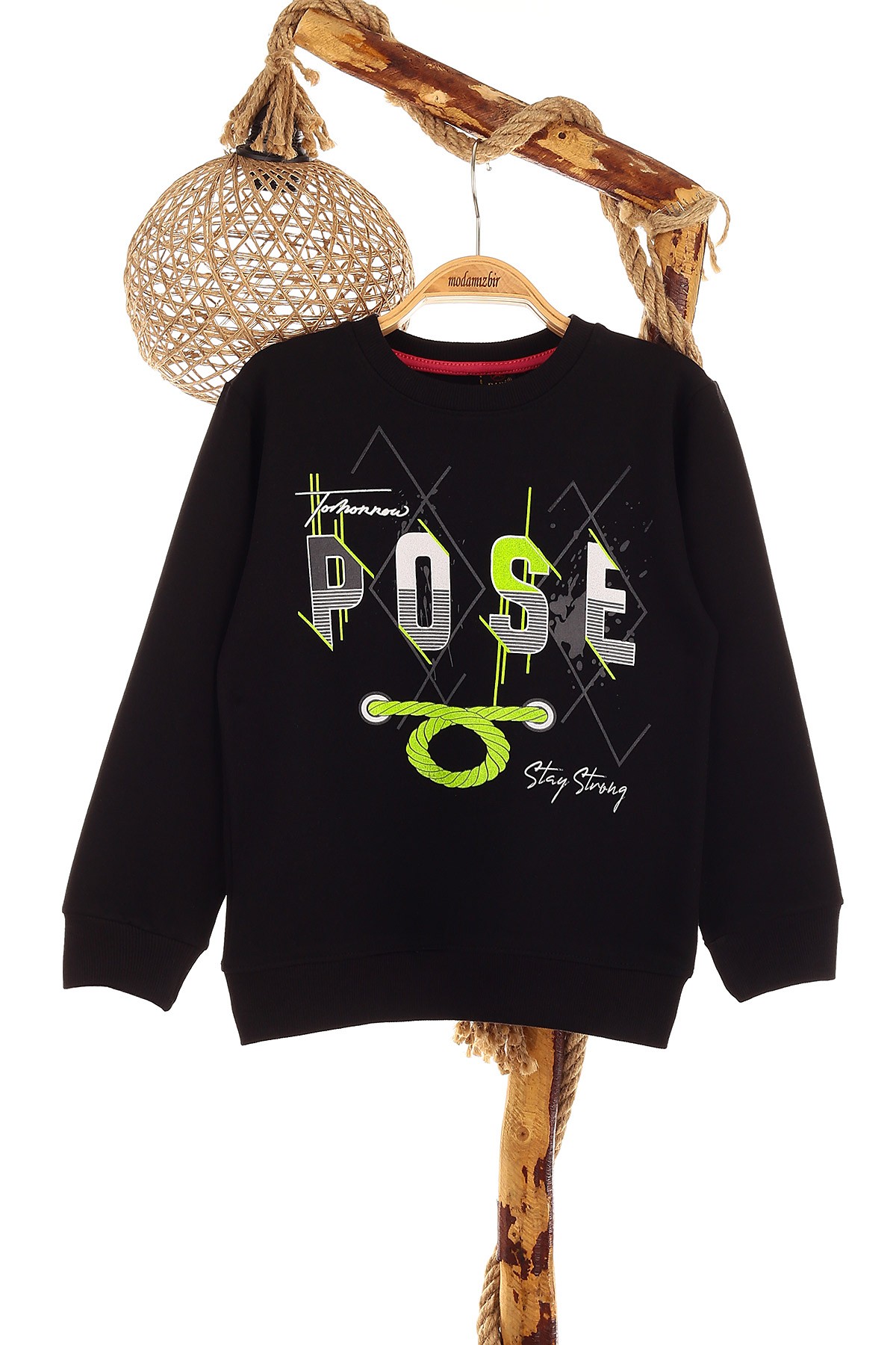Siyah (9-12 Yaş) Rose Baskılı Kız Çocuk Sweat 150955
