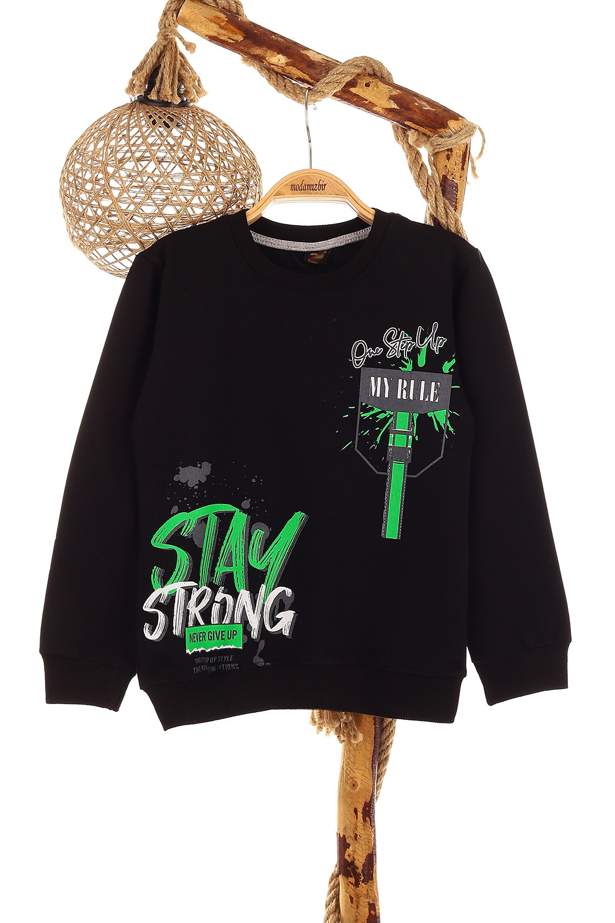 Siyah (9-12 Yaş) Stay Strong Baskılı Erkek Çocuk Sweat 151730