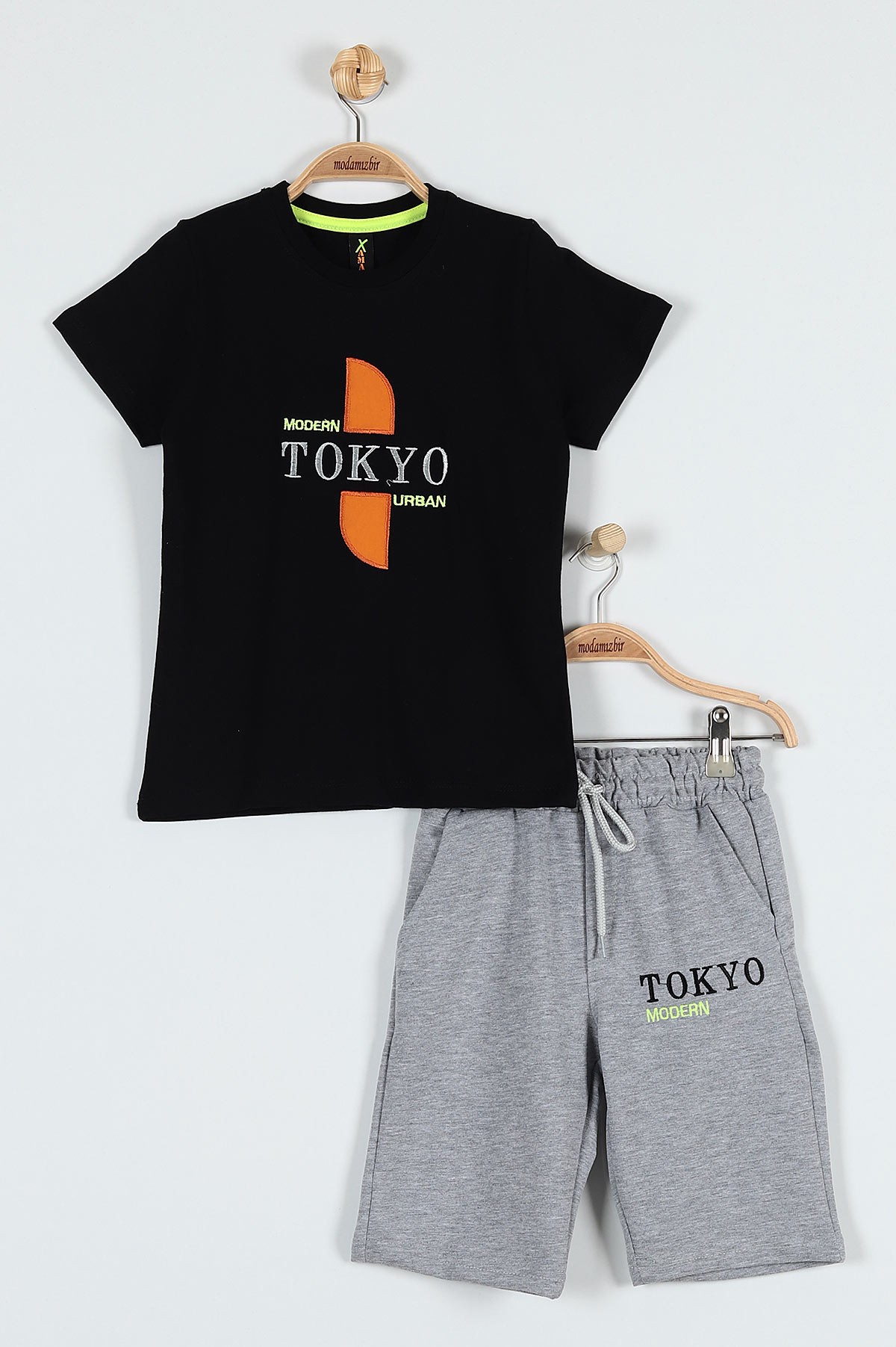 Siyah (9-12 Yaş) Tokyo Nakışlı Belden Bağlamalı Erkek Çocuk Takım 183031