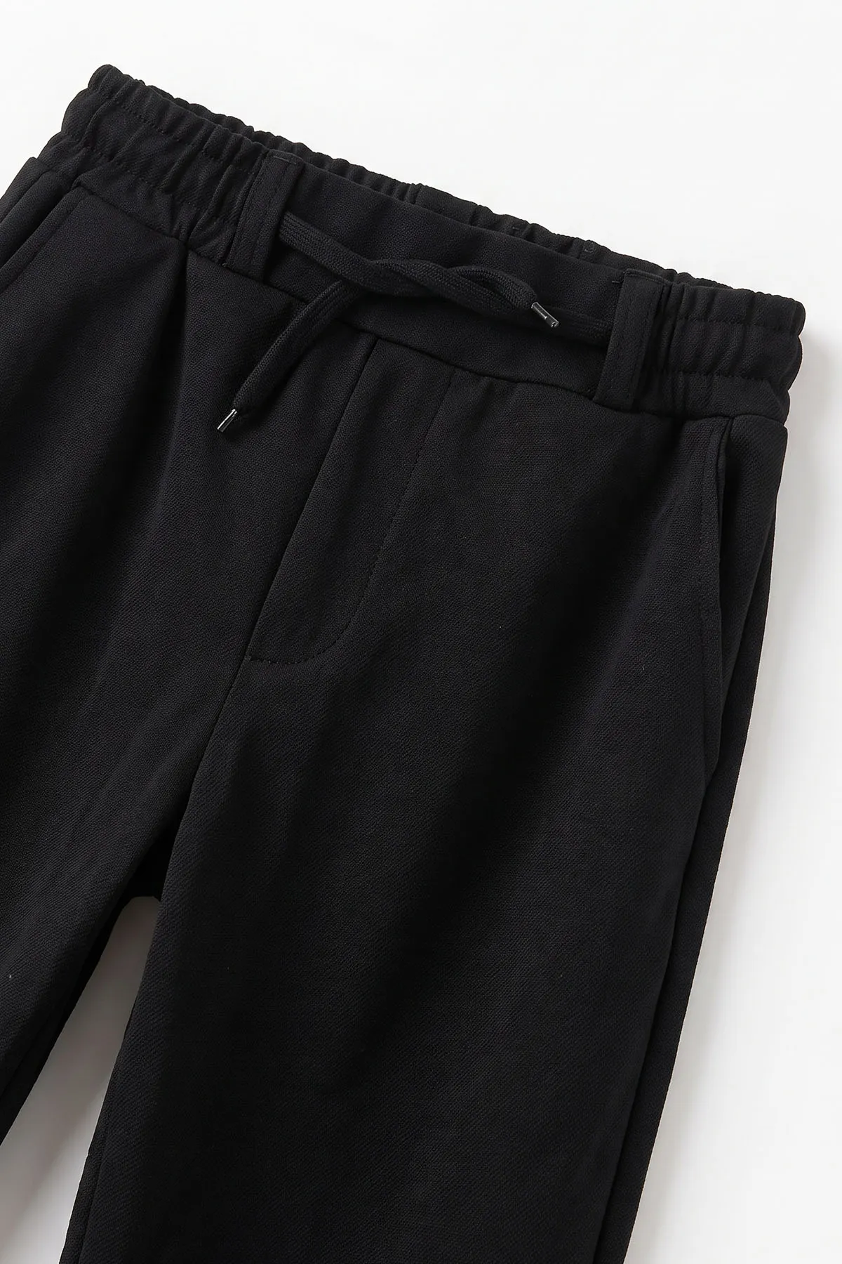 Siyah (9-16 Yaş) Duble Paça Jakarlı Erkek Jogger Pantolon 492988
