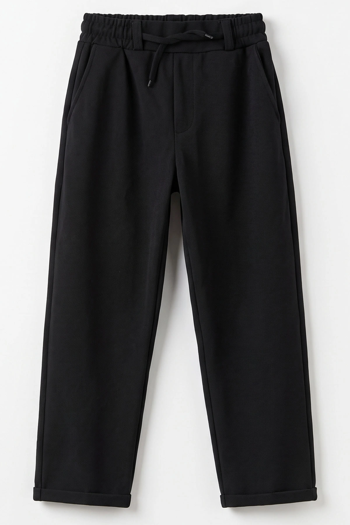 Siyah (9-16 Yaş) Duble Paça Jakarlı Erkek Jogger Pantolon 492988