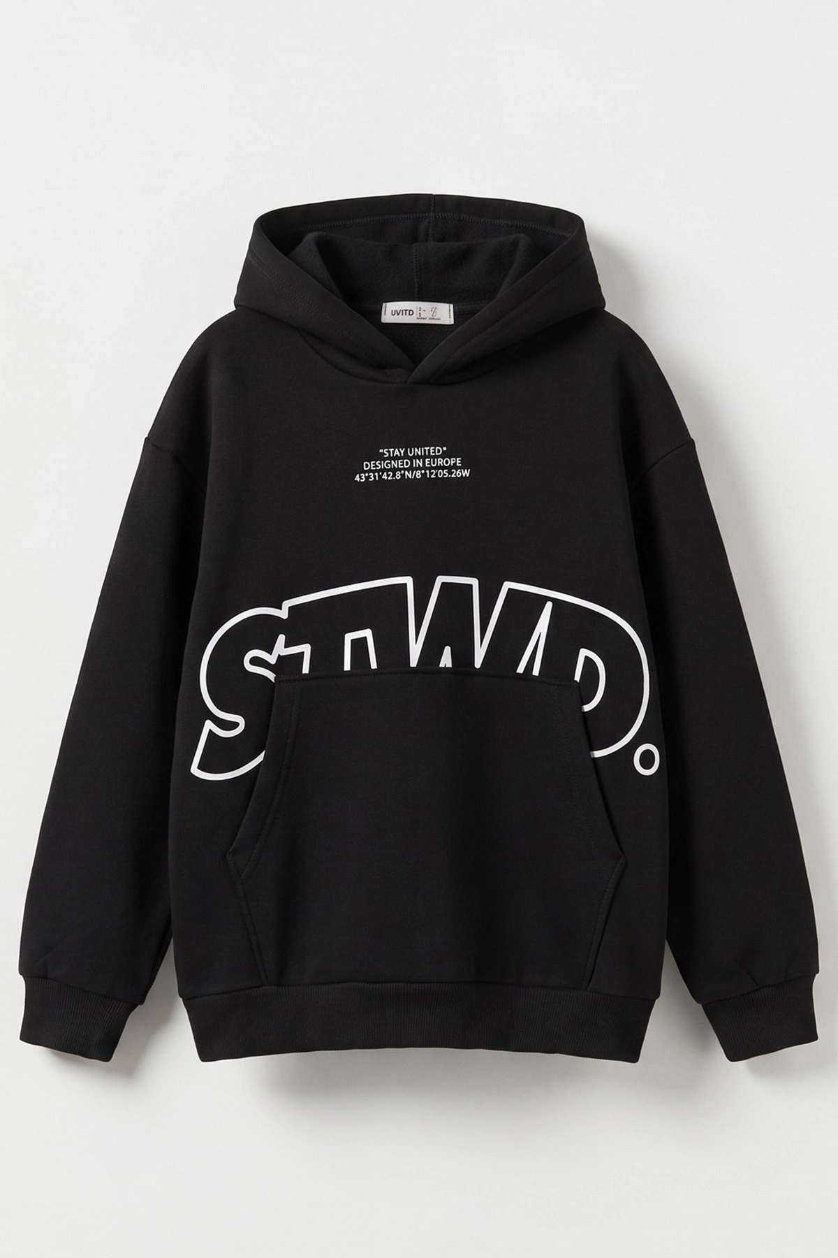 Siyah (9-16 Yaş) Kapüşonlu İçi Şardonlu Erkek Çocuk Sweatshirt 495810