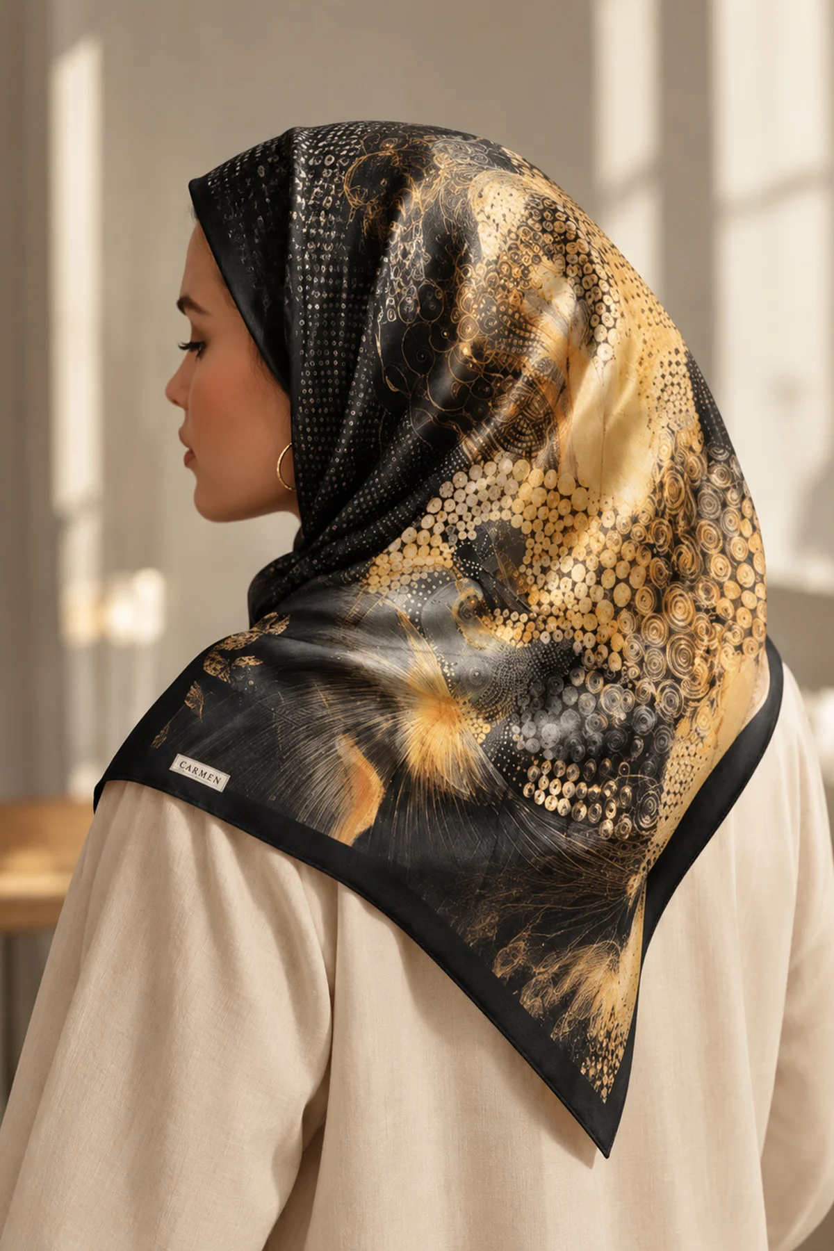 Siyah 90x90 Cm Dijital Baskılı Orbit Desen Soft Eşarp 498491