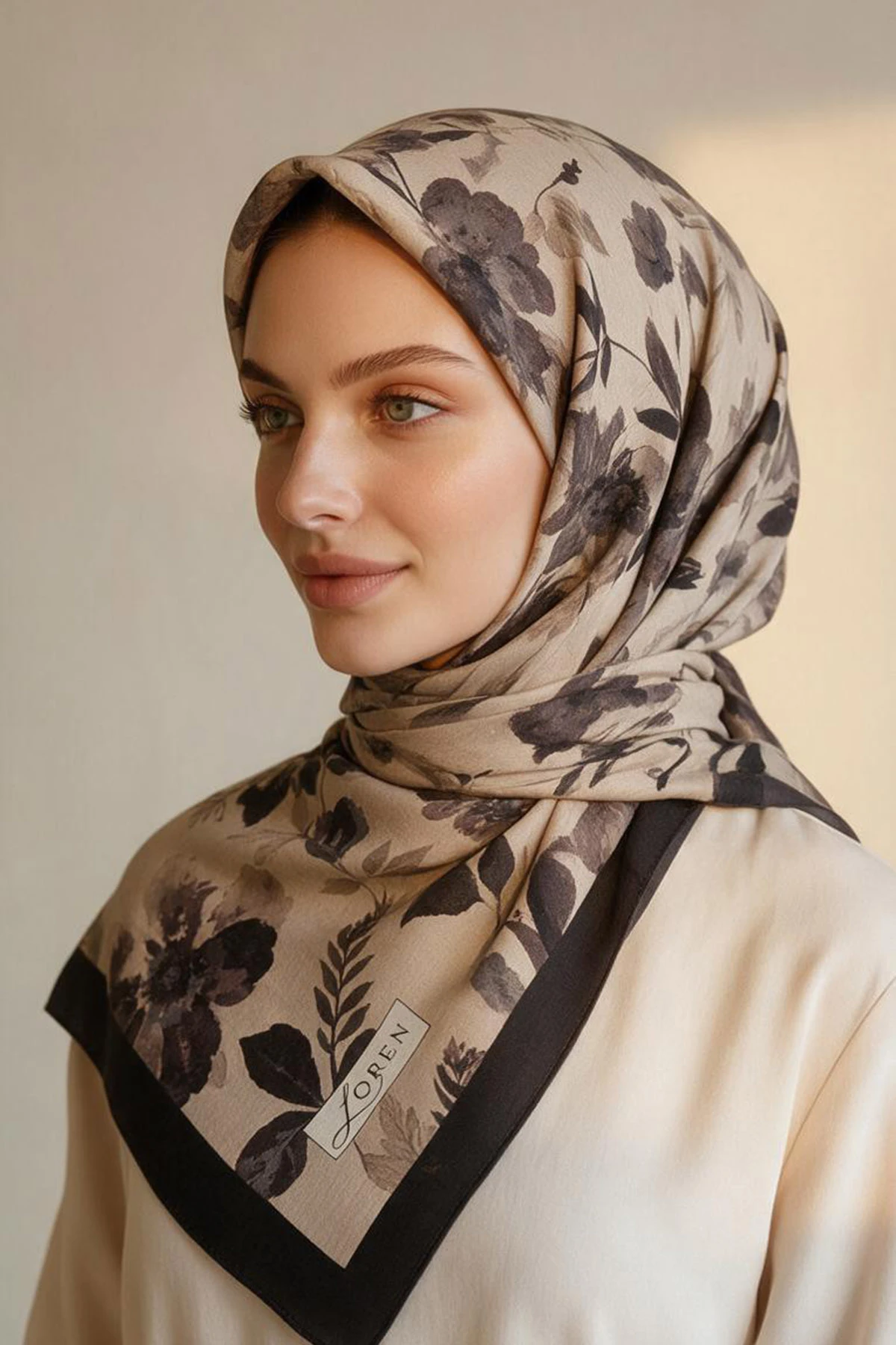Siyah 90x90 Cm Dijital Baskılı Rosalie Desen Soft Eşarp 498543