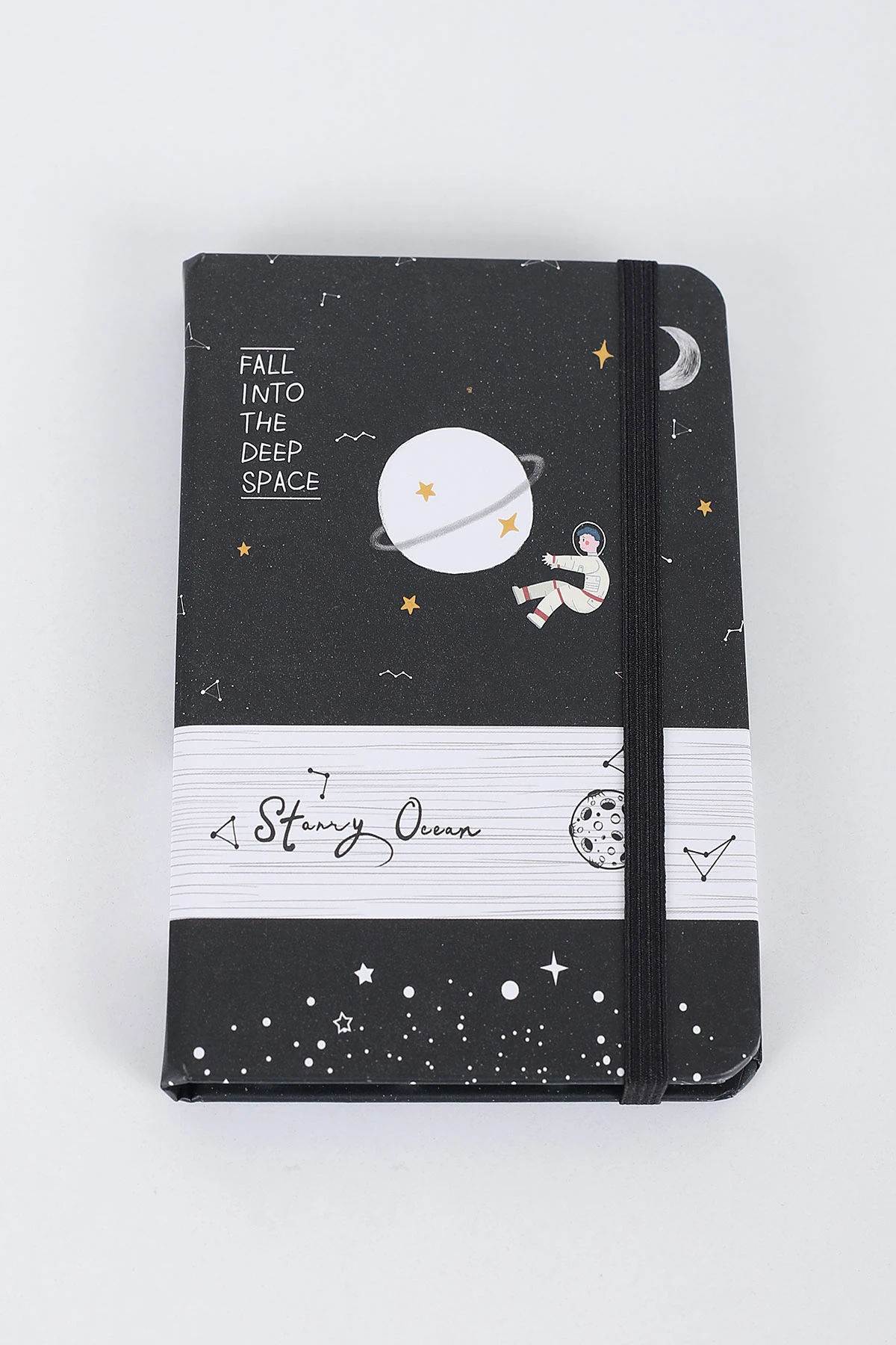 Siyah 9x14 Cm Desenli Lastikli Bloknot Defter-Notebook 392569