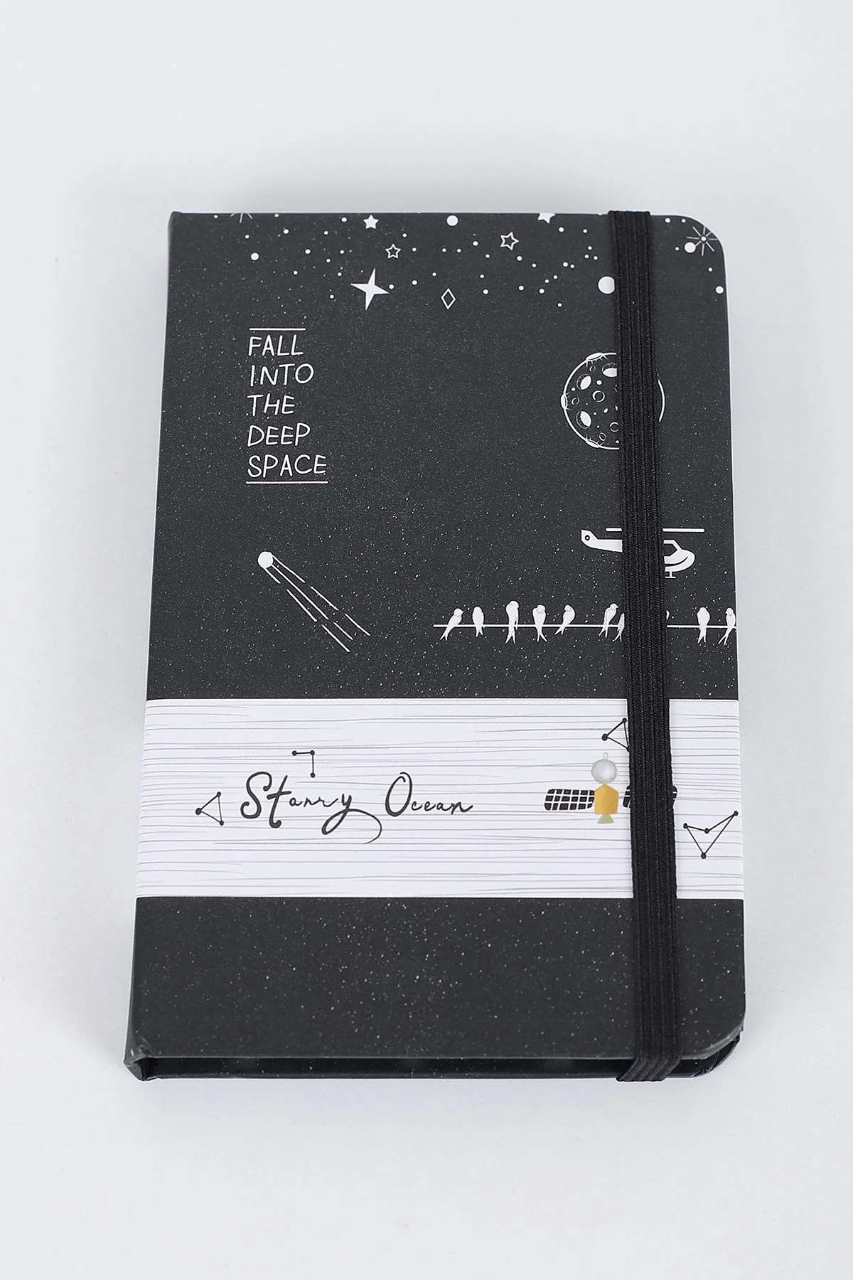 Siyah 9x14 Cm Desenli Lastikli Bloknot Defter-Notebook 392570