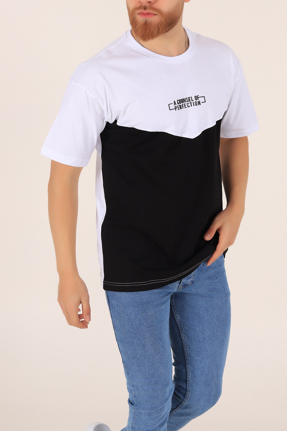 Siyah A Counsel Of Perfectıon Baskılı Oversize Erkek Tişört 169680