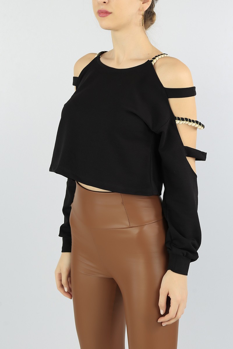 Siyah Açık Omuz Crop Bluz 56263