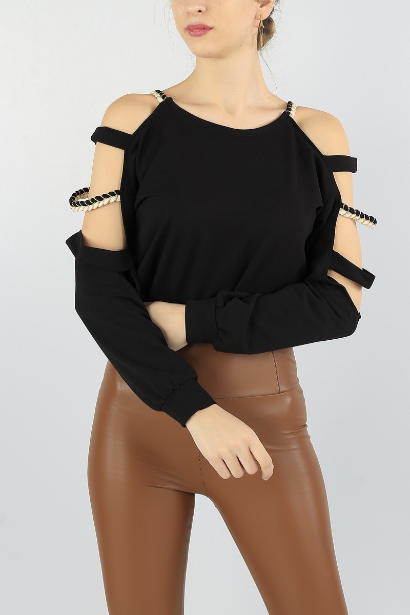 Siyah Açık Omuz Crop Bluz 56263