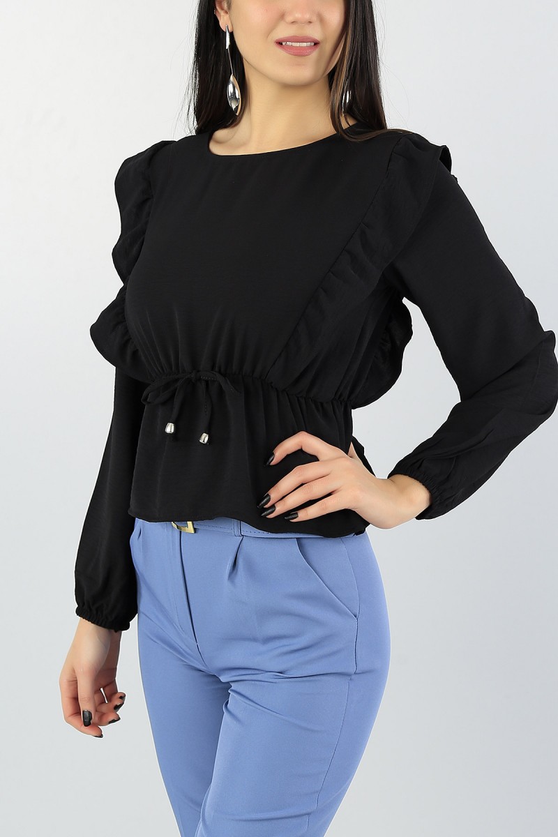 Siyah Aerobin Beli Lastikli Bluz 57351