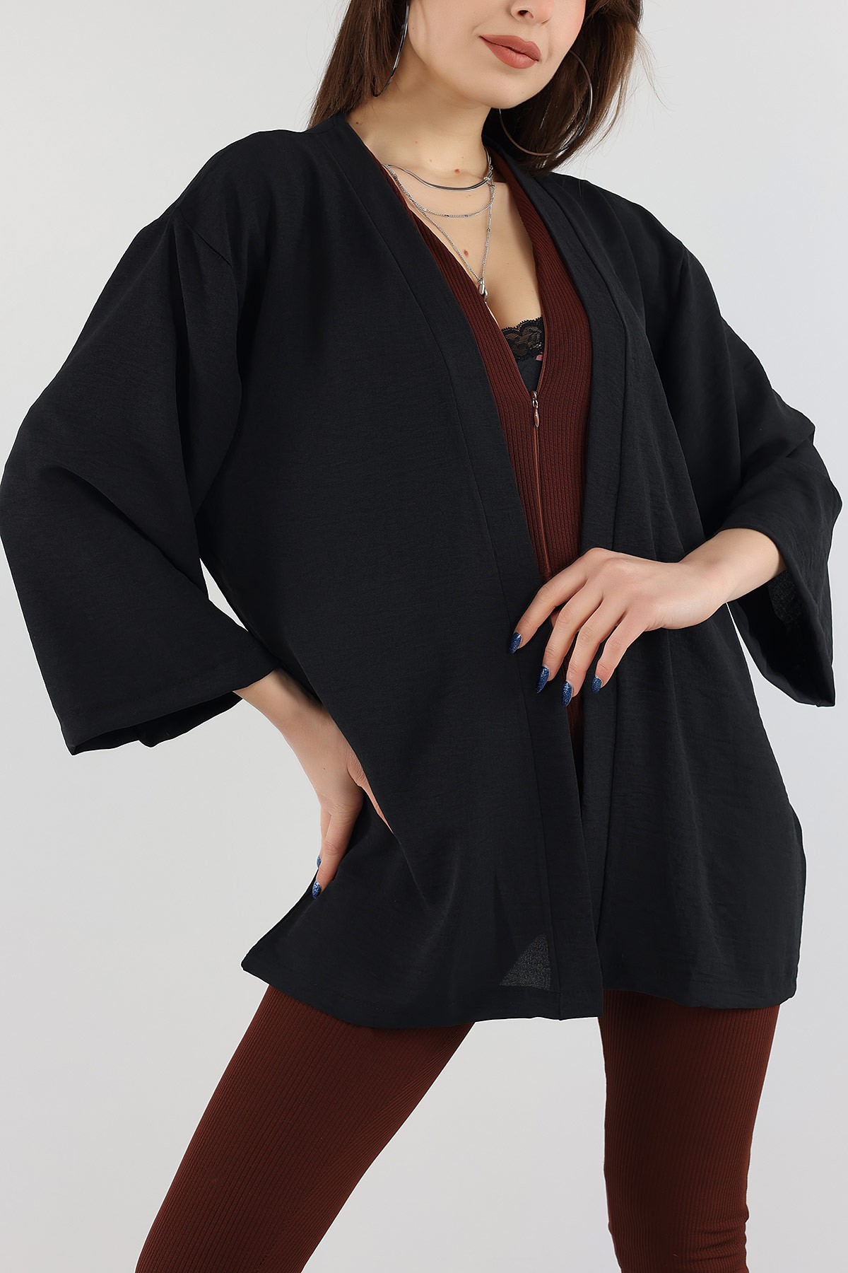 Siyah Aerobin Kumaş Kimono 170356
