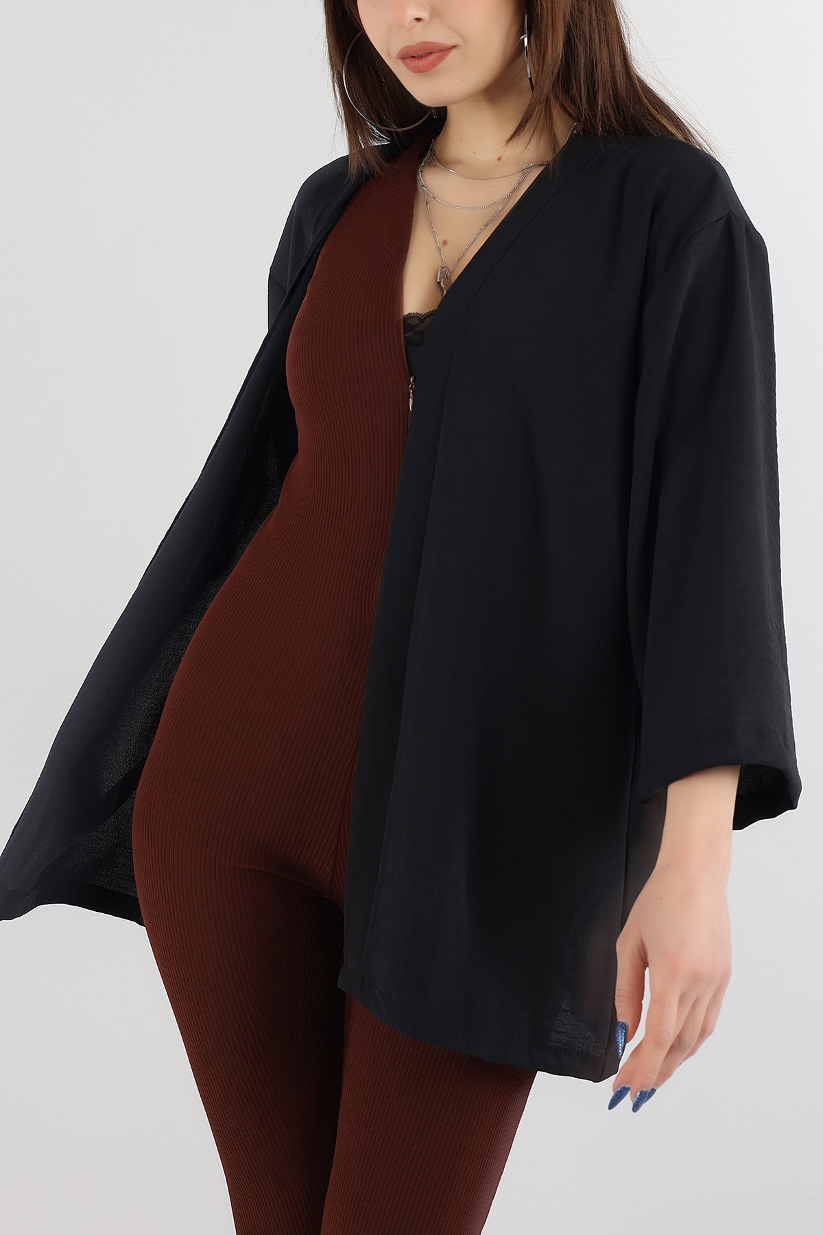 Siyah Aerobin Kumaş Kimono 170356