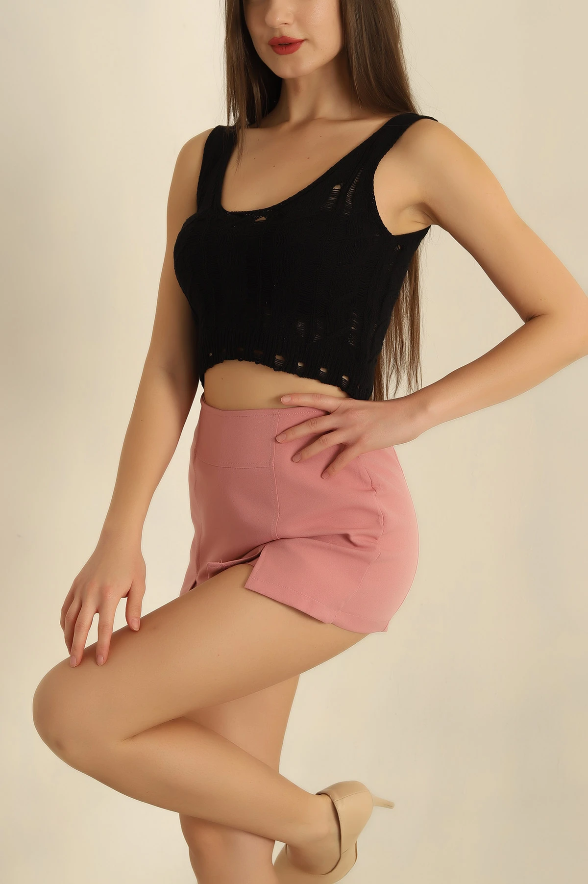 Siyah Ajurlu Crop Triko Bluz 271043