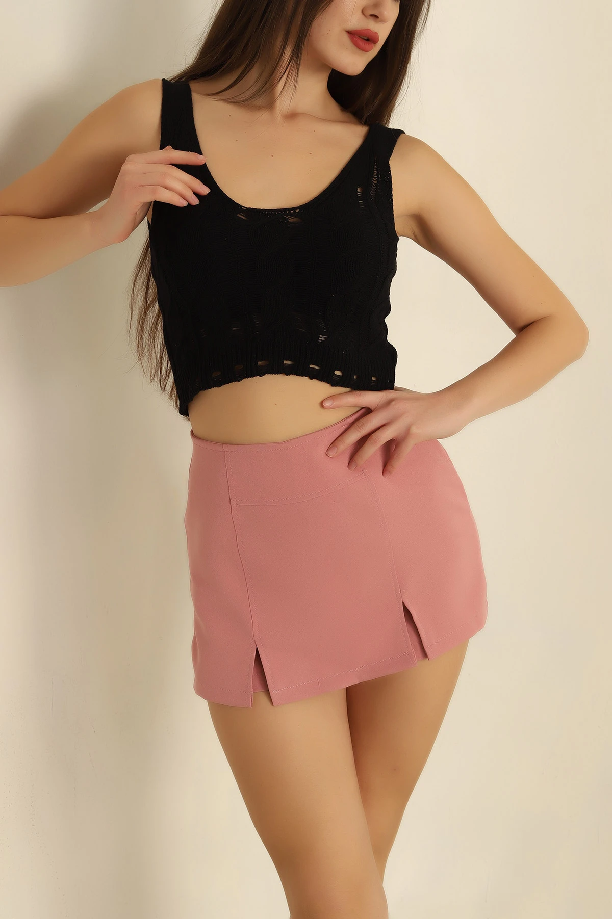 Siyah Ajurlu Crop Triko Bluz 271043