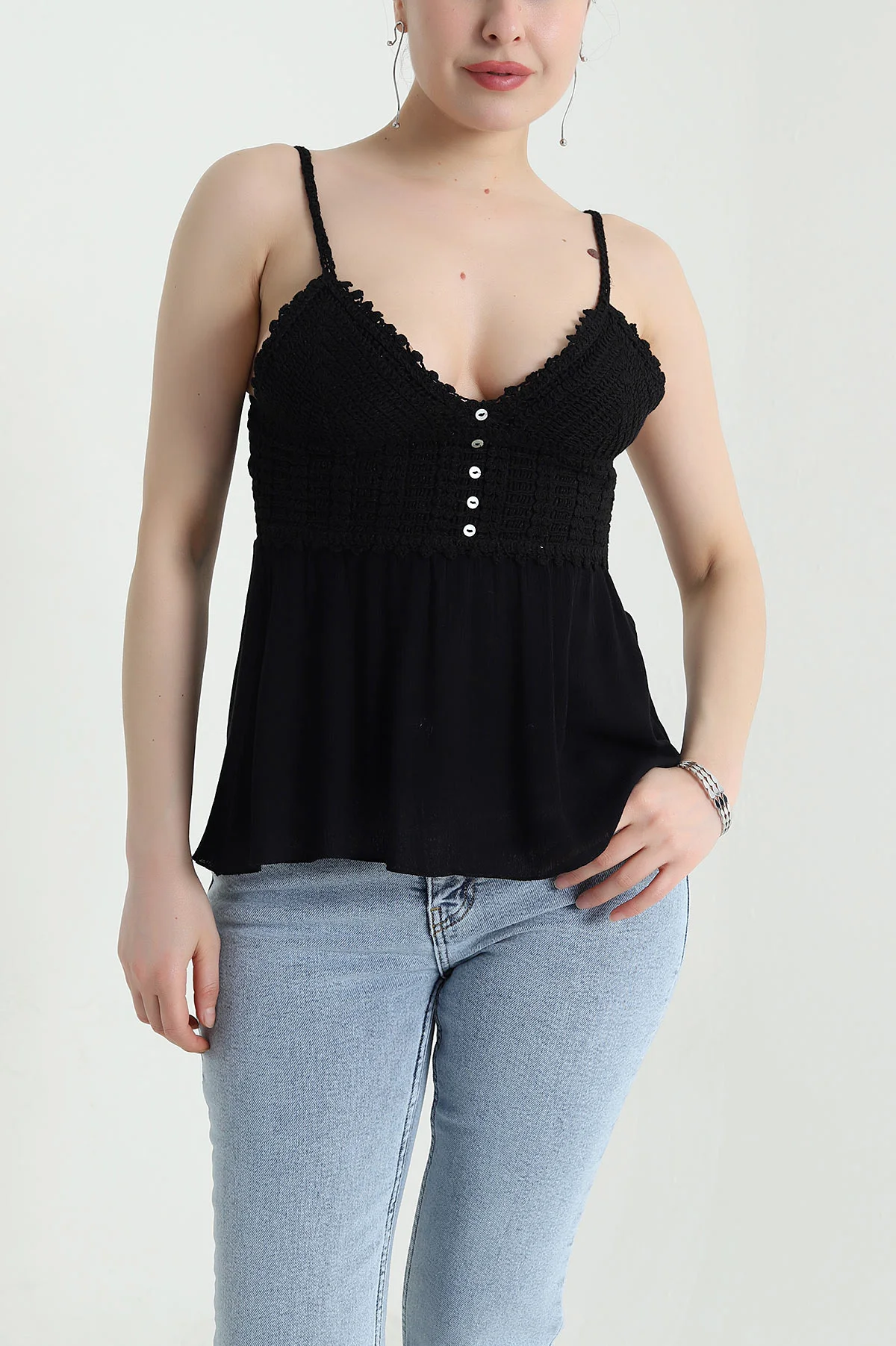 Siyah Ajurlu İp Askılı Kadın Bluz 456227