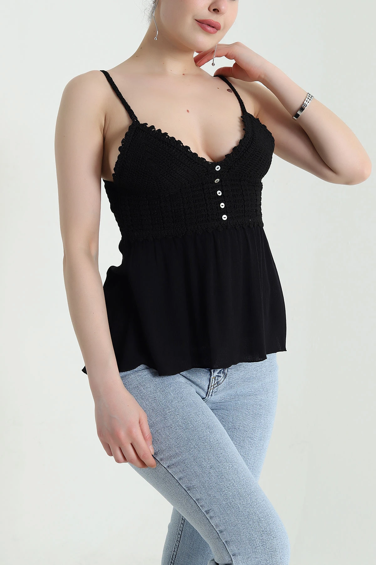 Siyah Ajurlu İp Askılı Kadın Bluz 456227