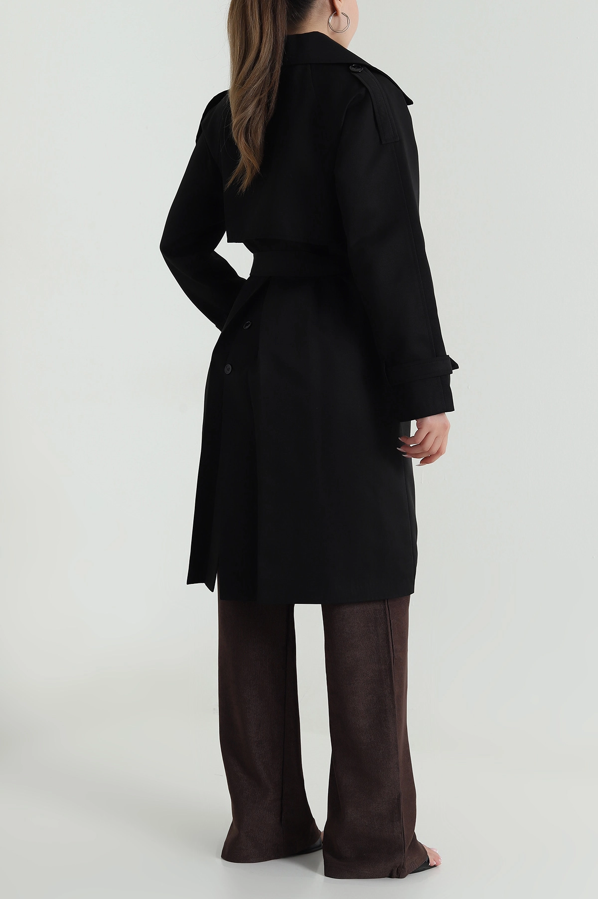 Siyah Aller Detay Kadın Gabardin Trençkot 485780