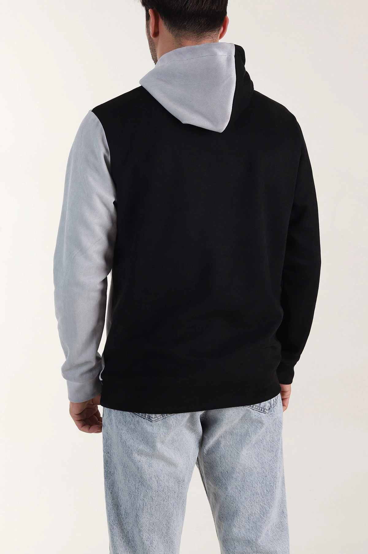 Siyah Antrasit Kapüşonlu Yazı Detaylı Cepli Erkek Sweatshirt 413637