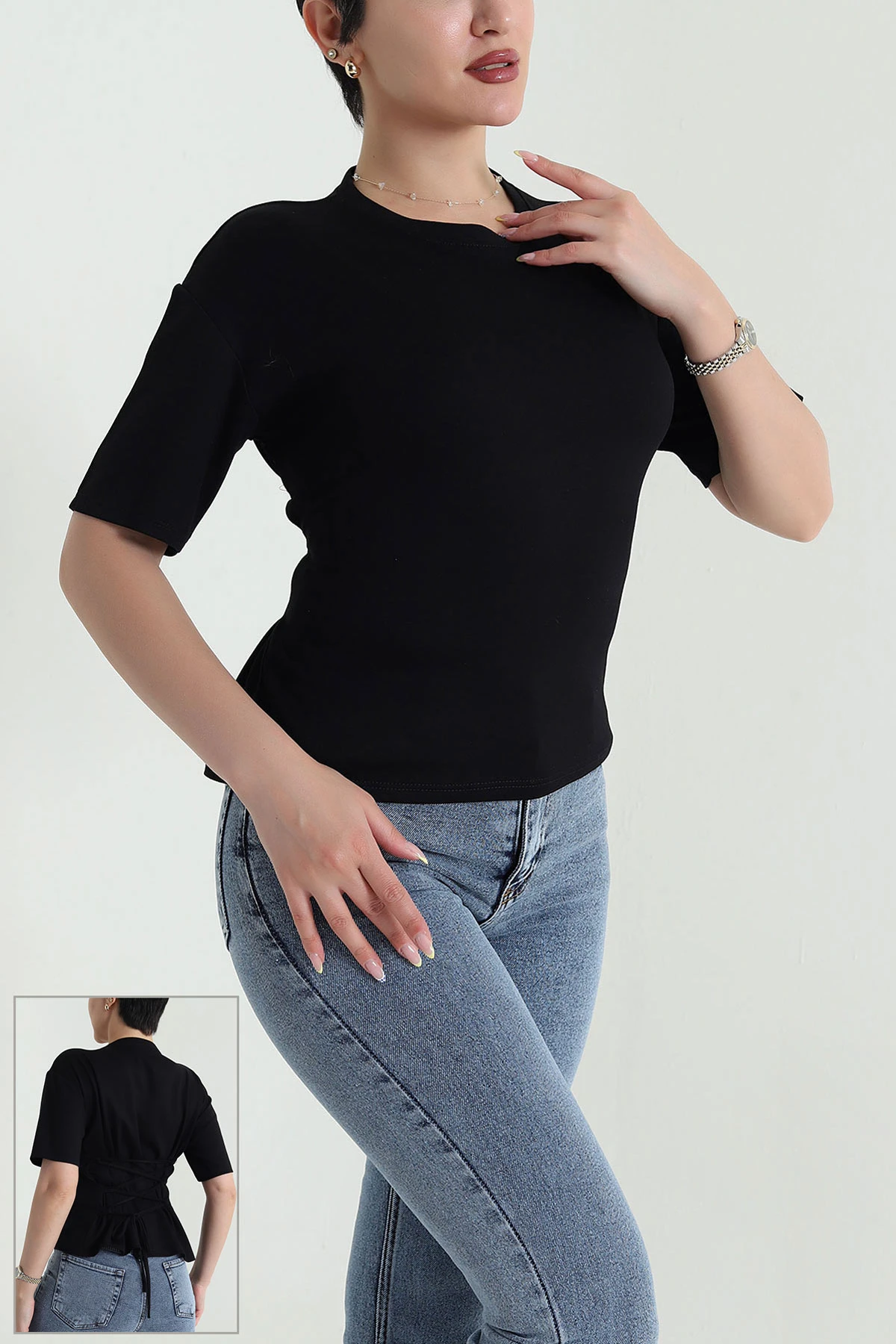 Siyah Arkası Bağcıklı Oysho Kadın Bluz 466895