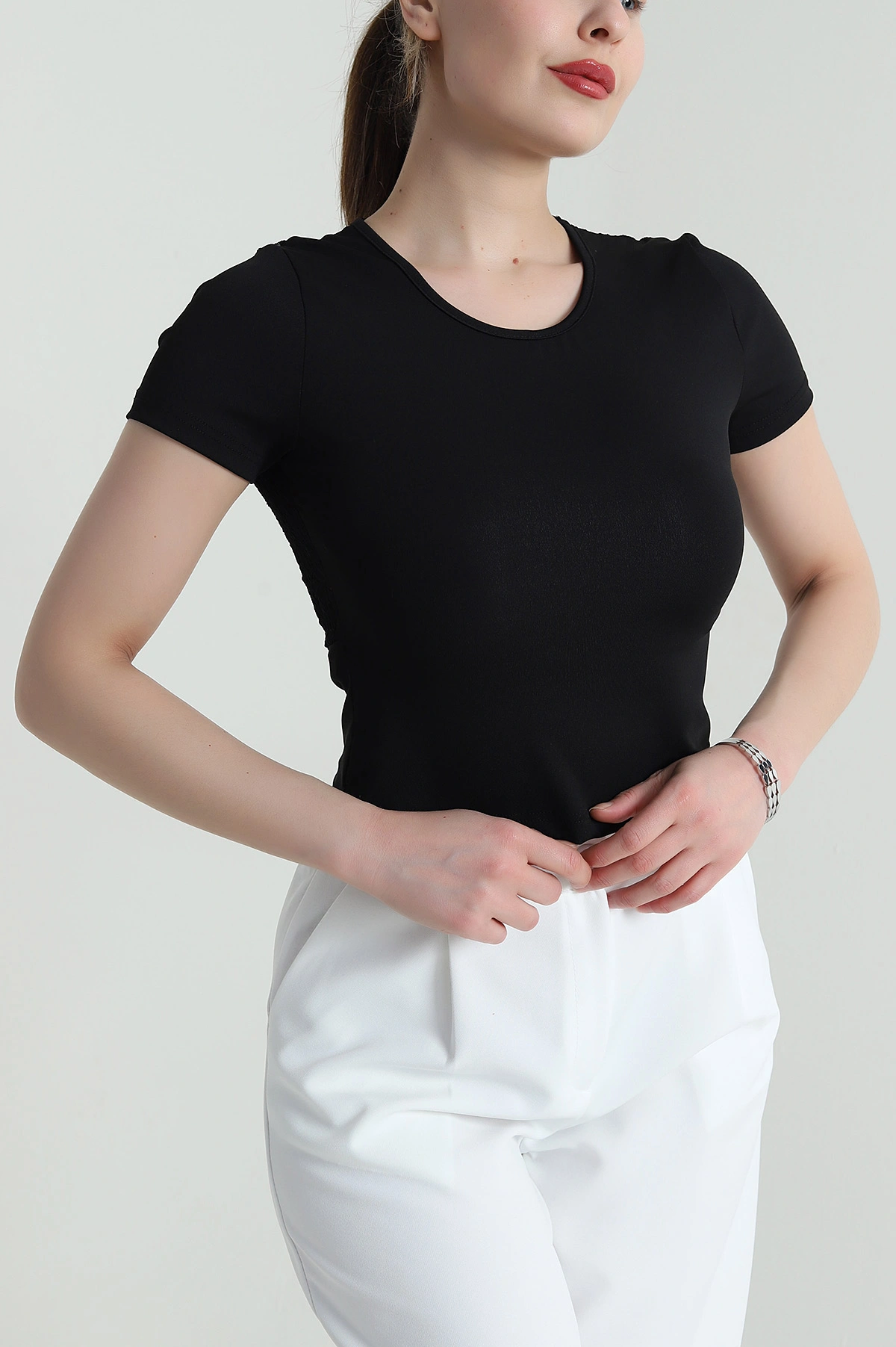Siyah Arkası Dantelli Scuba Kadın Bluz 458996