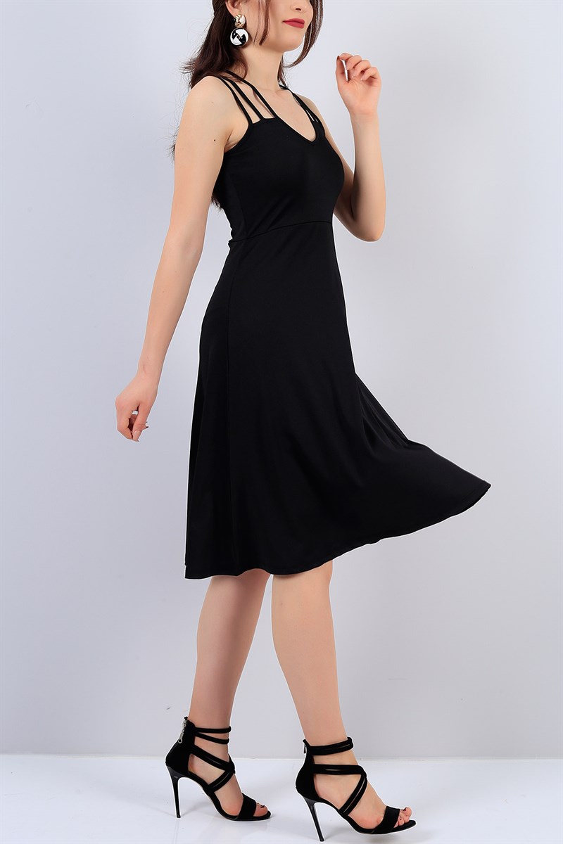 Siyah Askı Detaylı Bayan V Yaka Elbise 14911B
