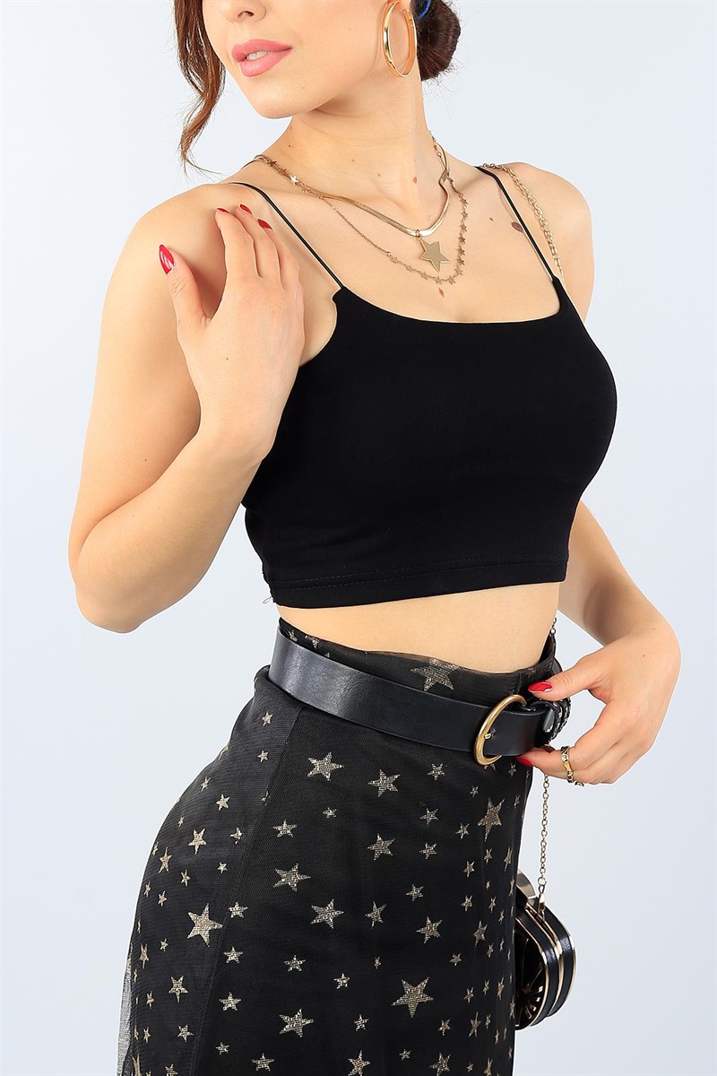 Siyah Askılı Bayan Likralı Crop Atlet 39524