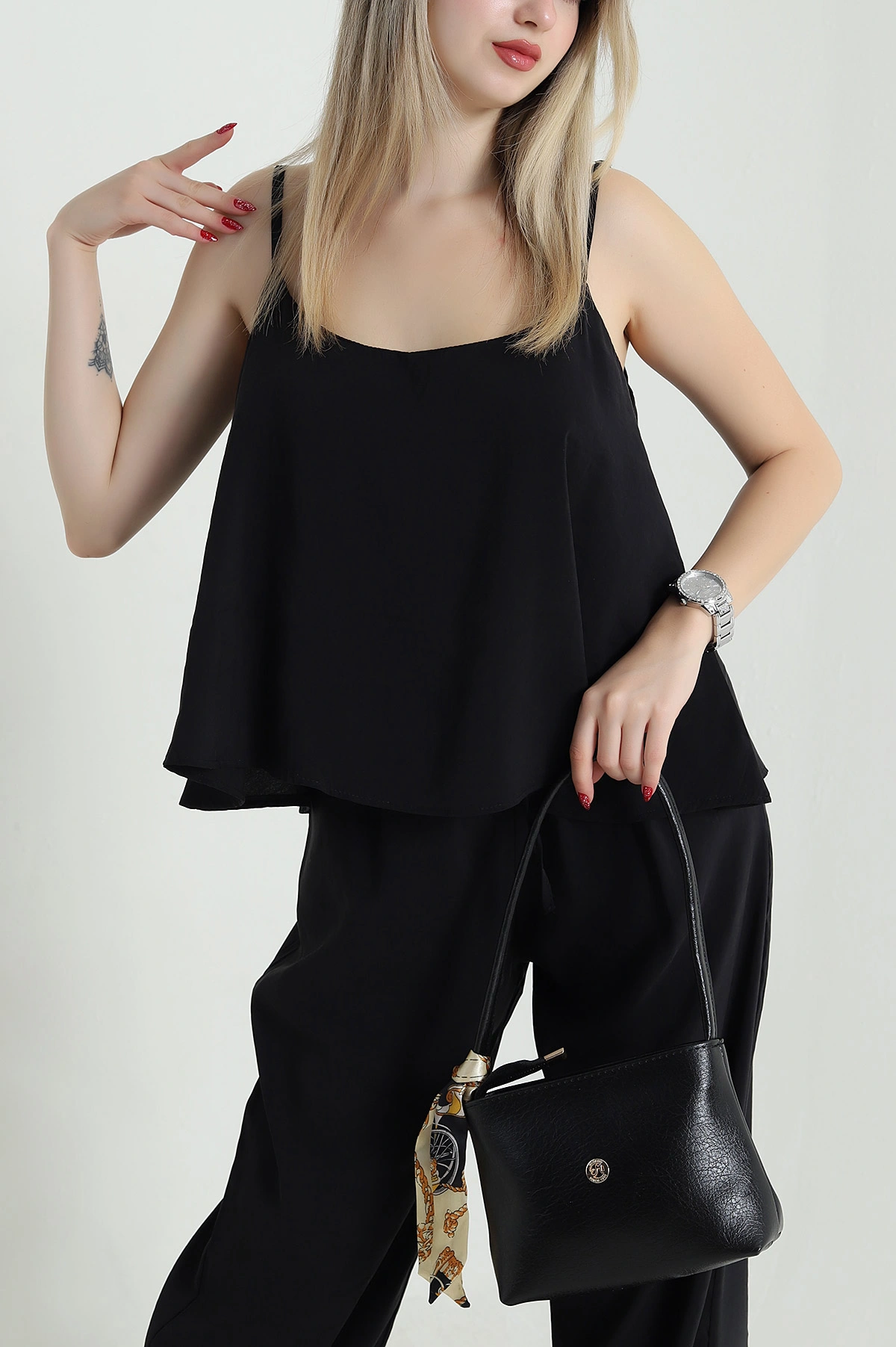 Siyah Askılı Tencel Kadın İkili Takım 471899