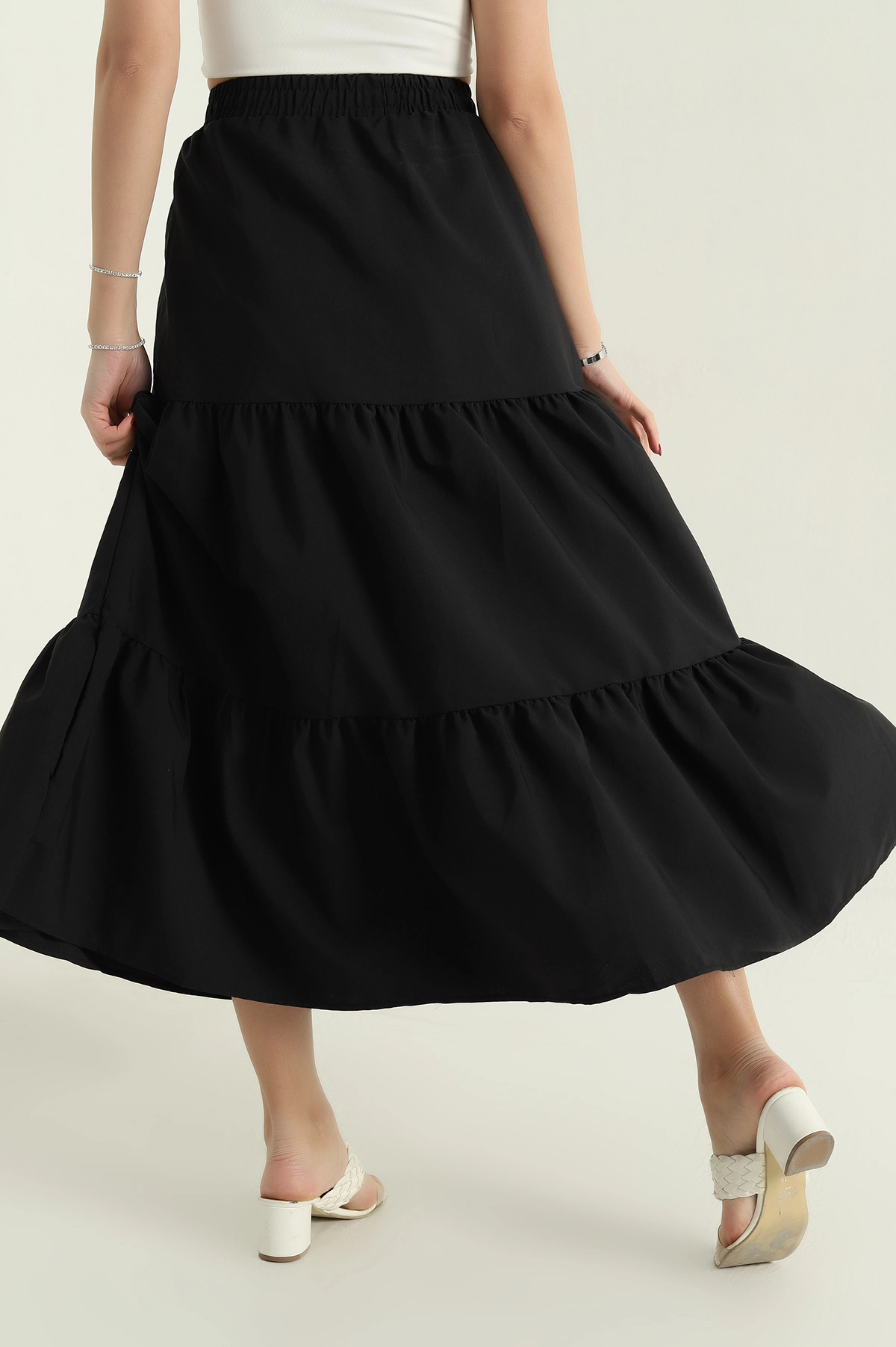 Siyah Astarlı Beli Lastikli Poplin Etek 336899