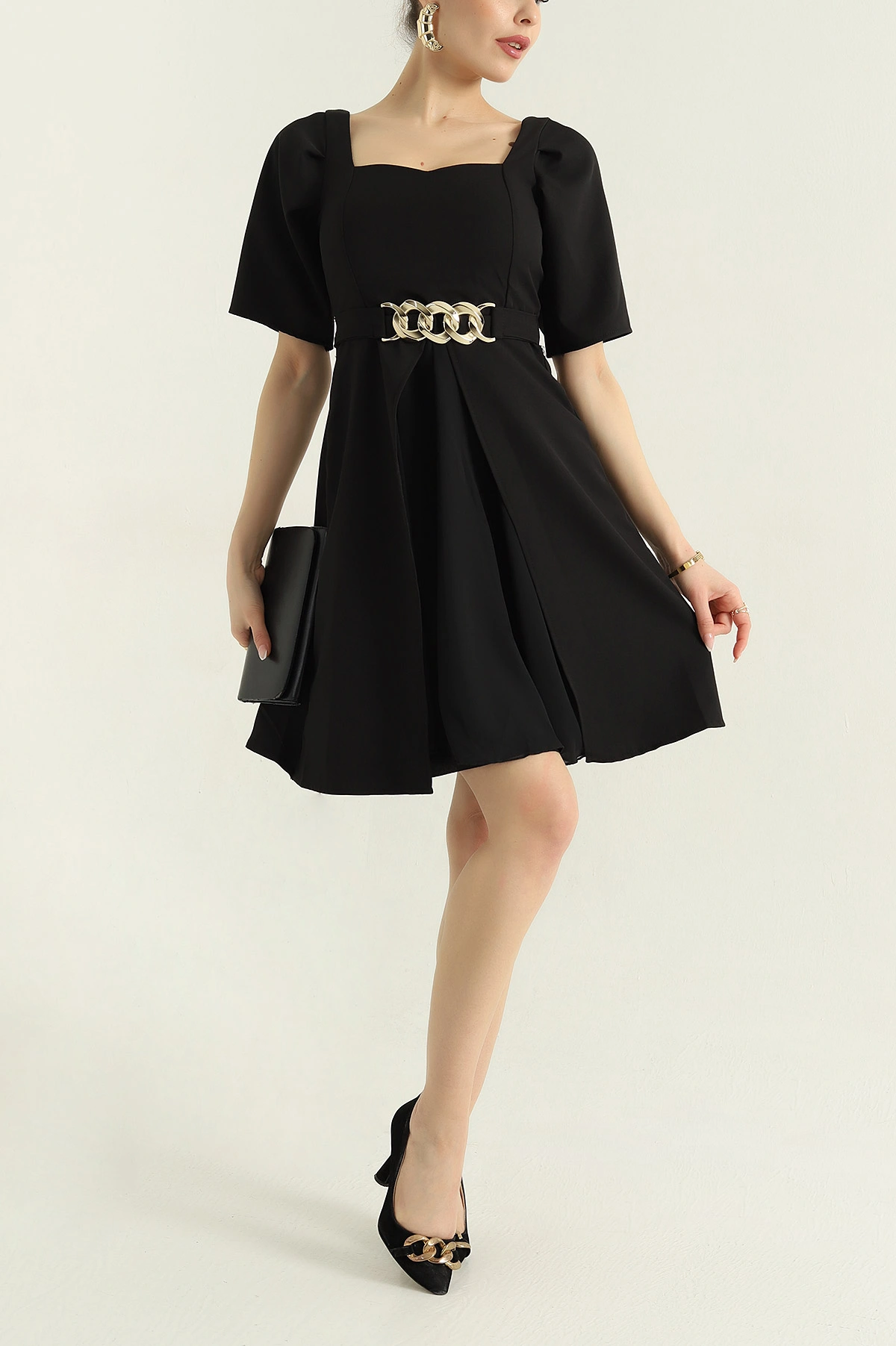 Siyah Astarlı Şİfon Detay Poliviskon Elbise 354077
