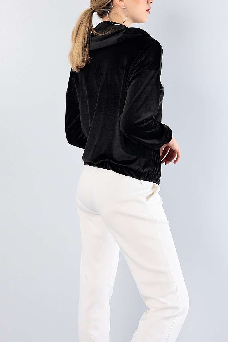 Siyah Astronot Yaka Bayan Kadife Sweat 81283