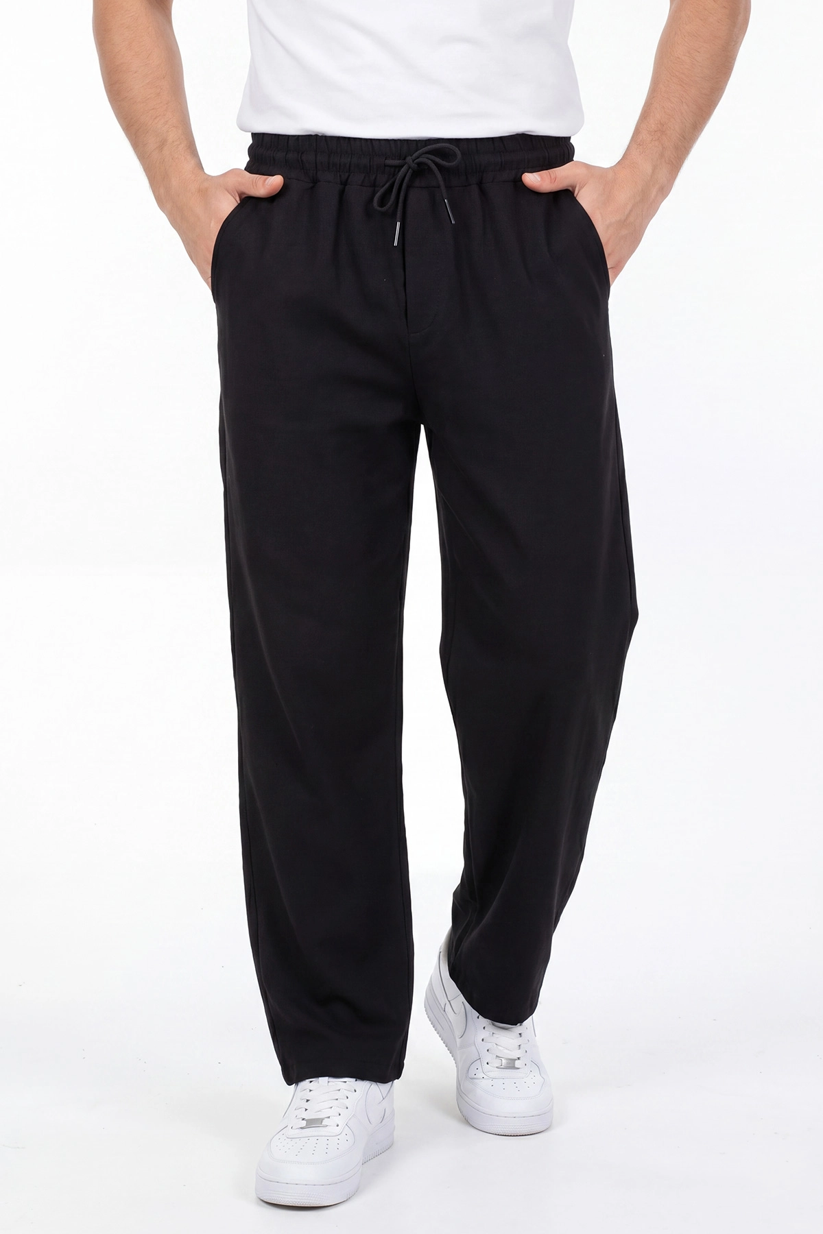 Siyah Baggy Belden Bağlamalı Erkek Pantolon 457267